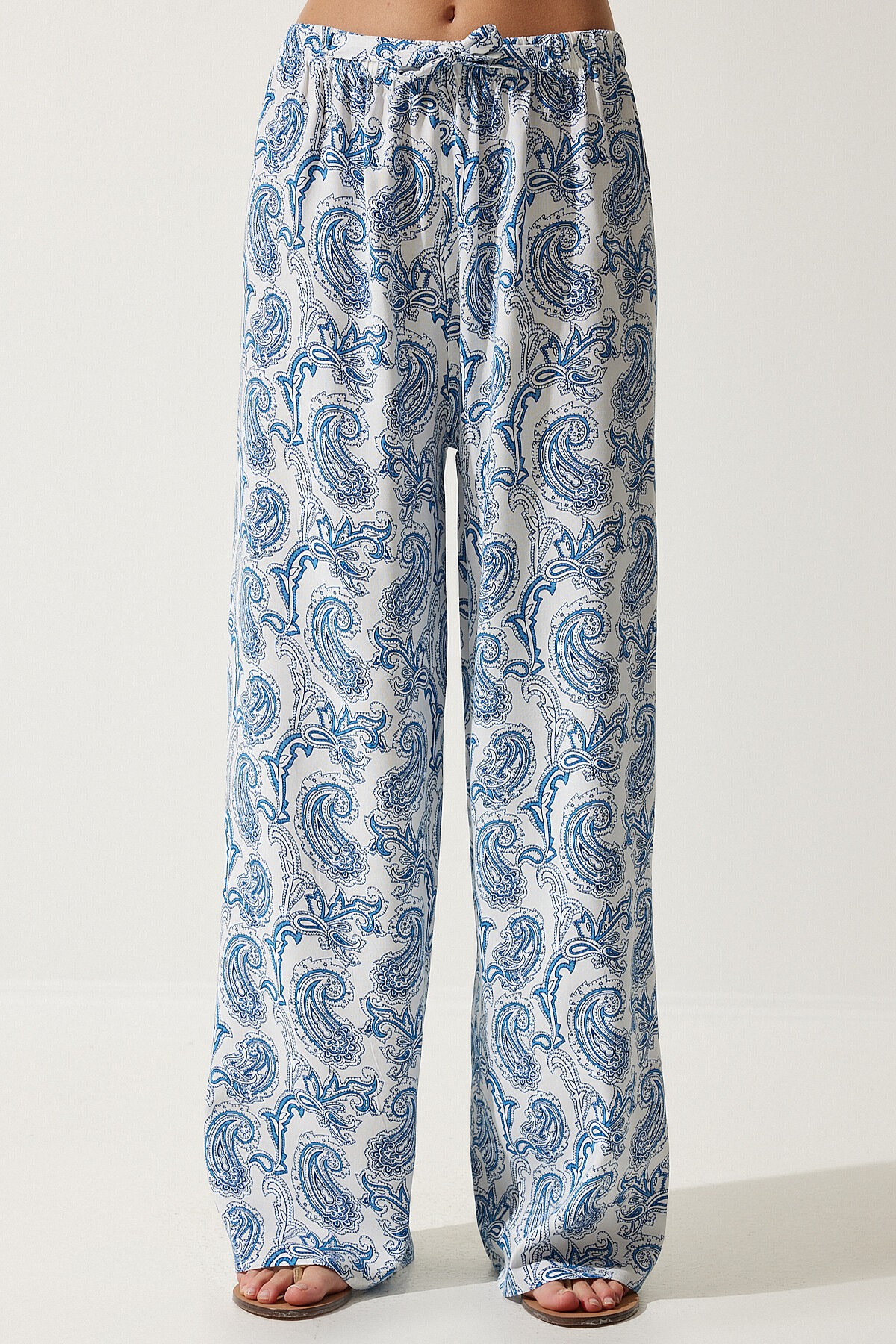 DESENLİ HAM KETEN PALAZZO PANTOLON