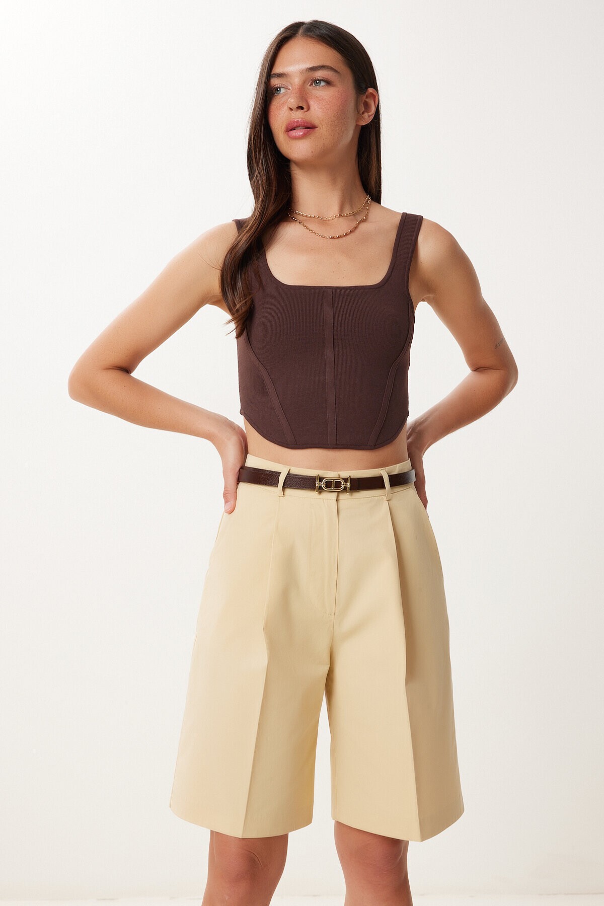 Cepli Bermuda Dokuma Şort AÇIK SARI HFK0003