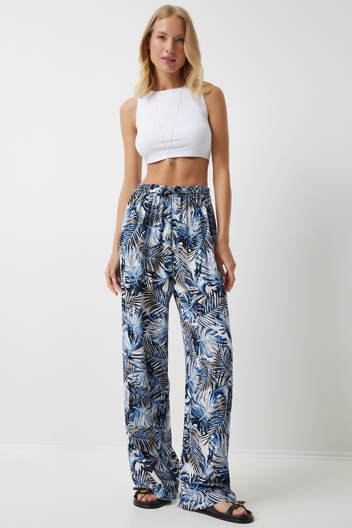 DESENLİ DÖKÜMLÜ VİSKON PALAZZO PANTOLON