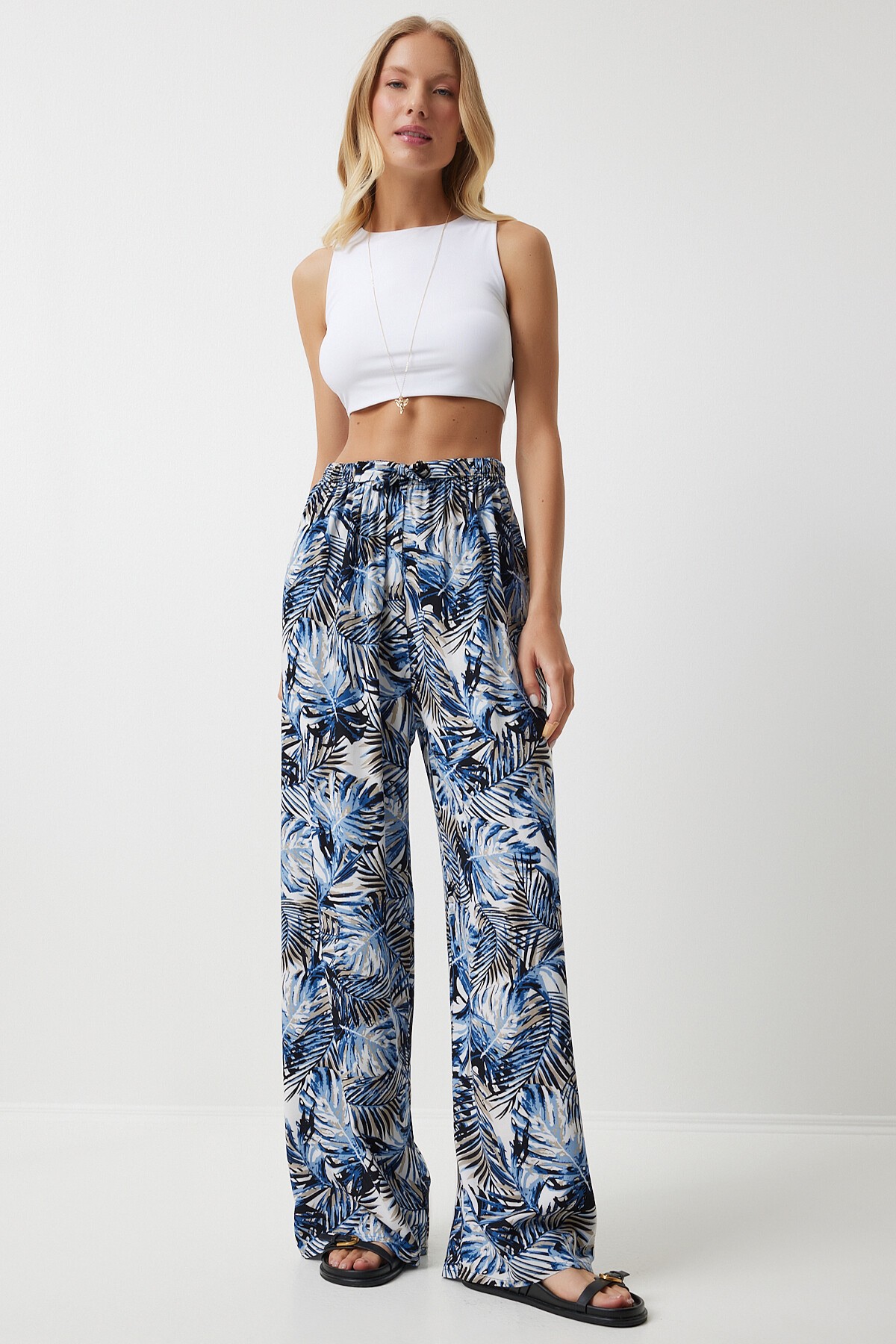 DESENLİ DÖKÜMLÜ VİSKON PALAZZO PANTOLON