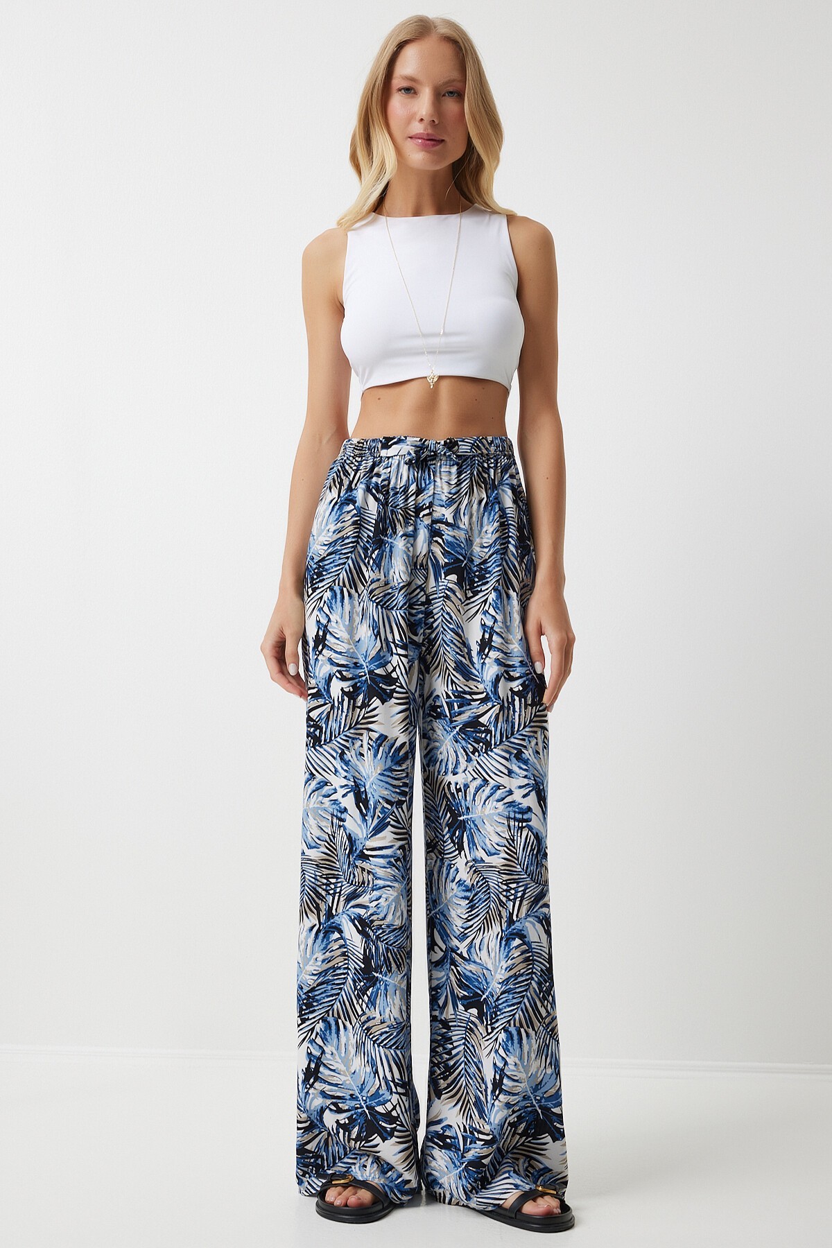 DESENLİ DÖKÜMLÜ VİSKON PALAZZO PANTOLON