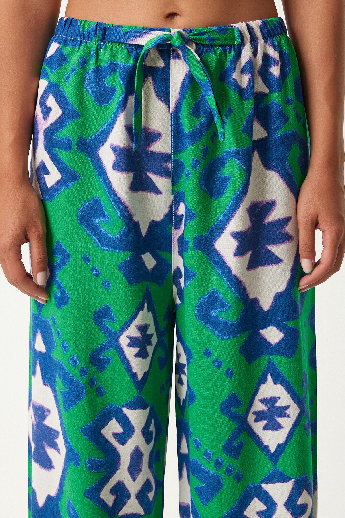 DESENLİ HAM KETEN PALAZZO PANTOLON