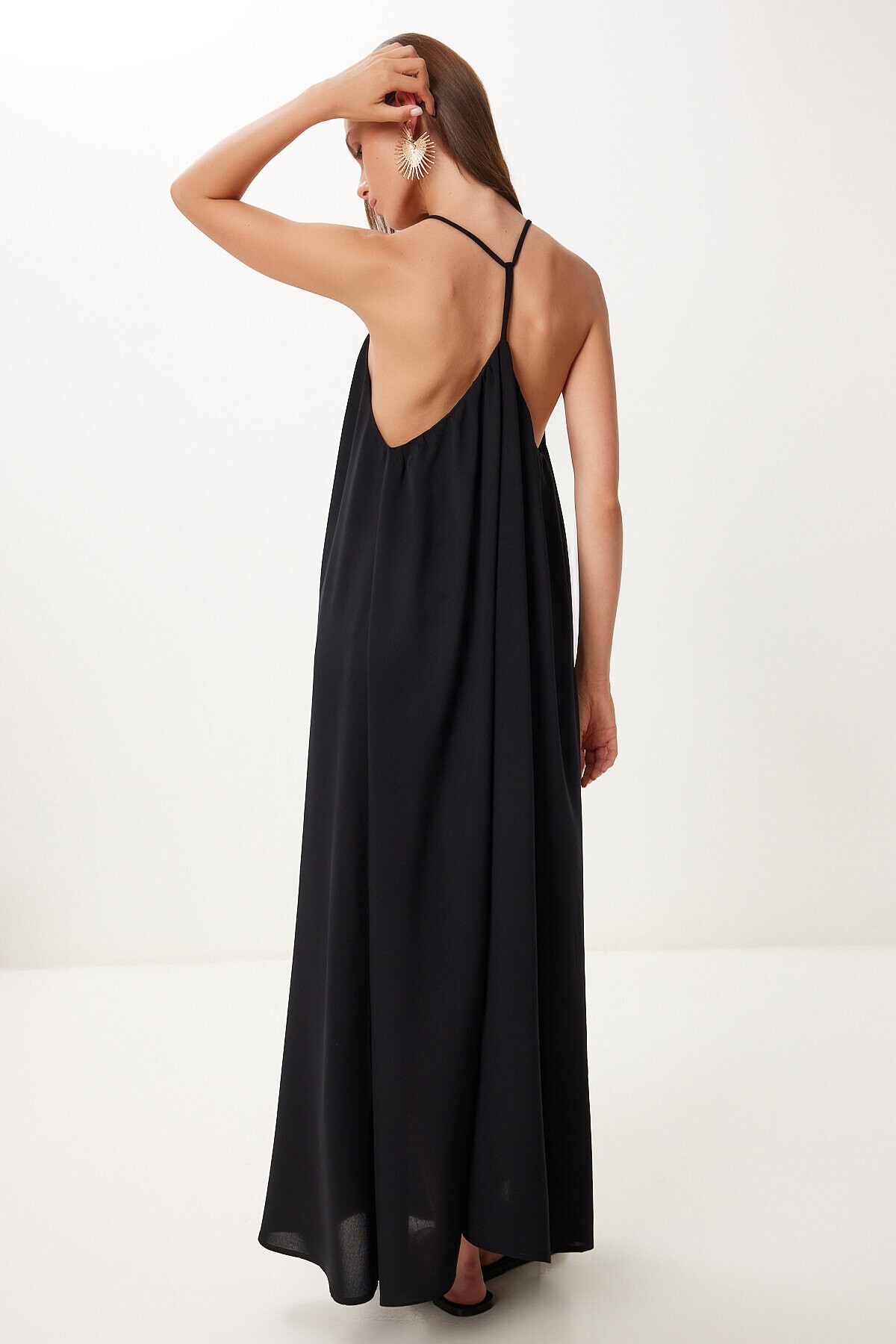 Halter Yaka Yazlık Uzun Viskon Elbise SİYAH HFG0003