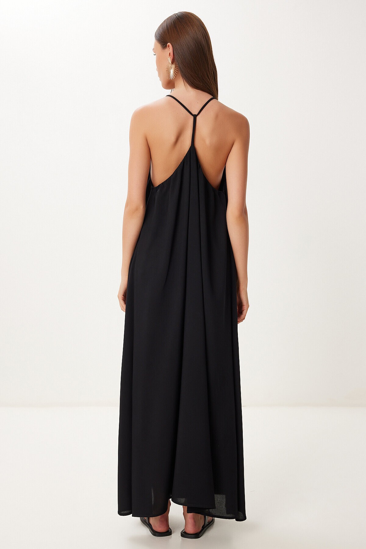 Halter Yaka Yazlık Uzun Viskon Elbise SİYAH HFG0003