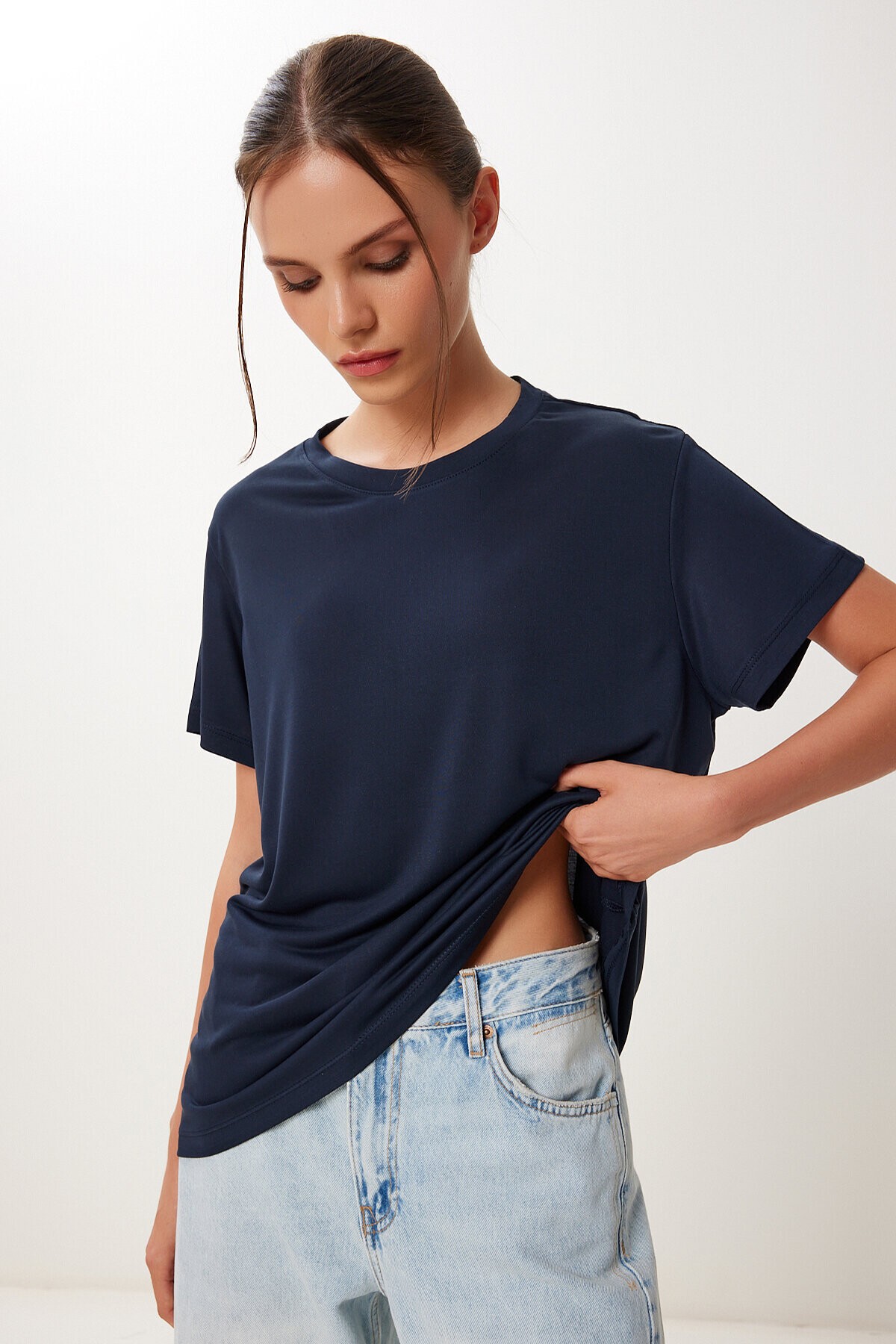 2’li Paket Basic Modal Örme T-shirt LACİVERT TAŞ HFN0002