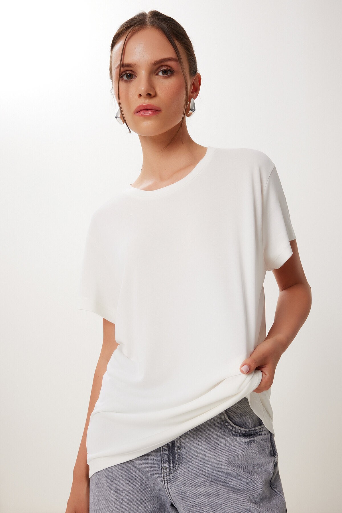 2’li Paket Basic Modal Örme T-shirt SİYAH BEYAZ HFN0002