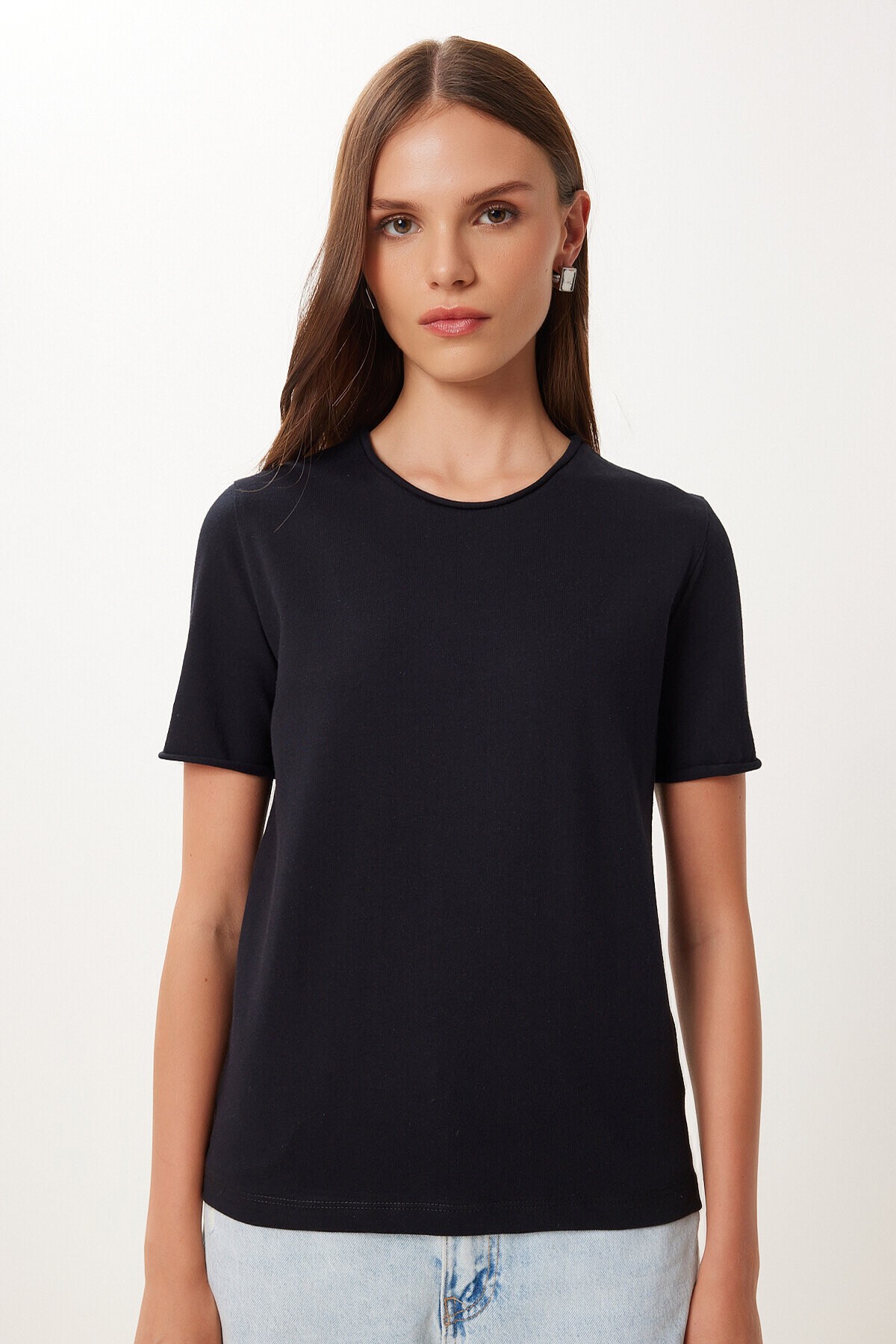 2’li Paket Basic Pamuklu Örme T-shirt SİYAH BEYAZ HUB0001