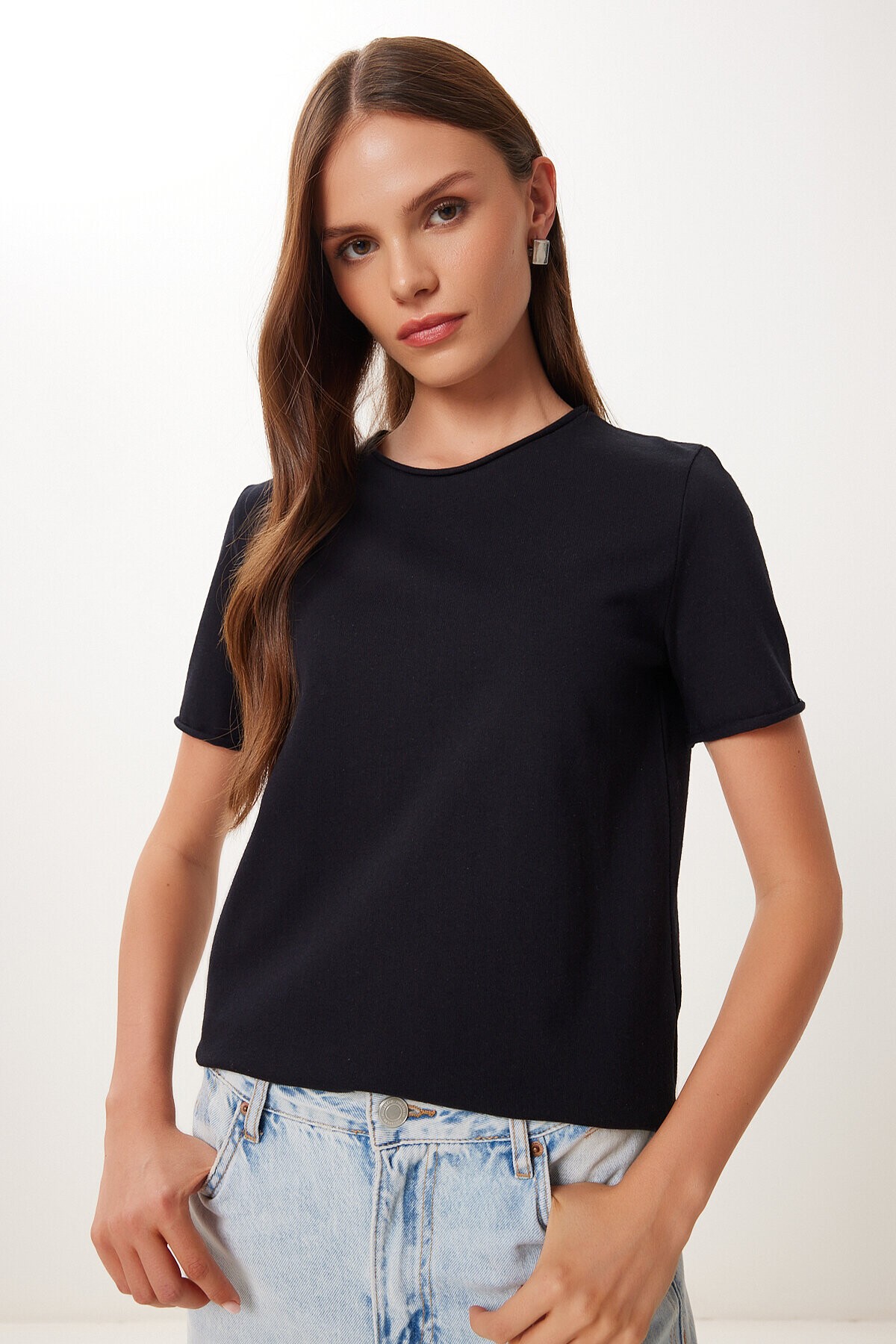 2’li Paket Basic Pamuklu Örme T-shirt SİYAH BEYAZ HUB0001