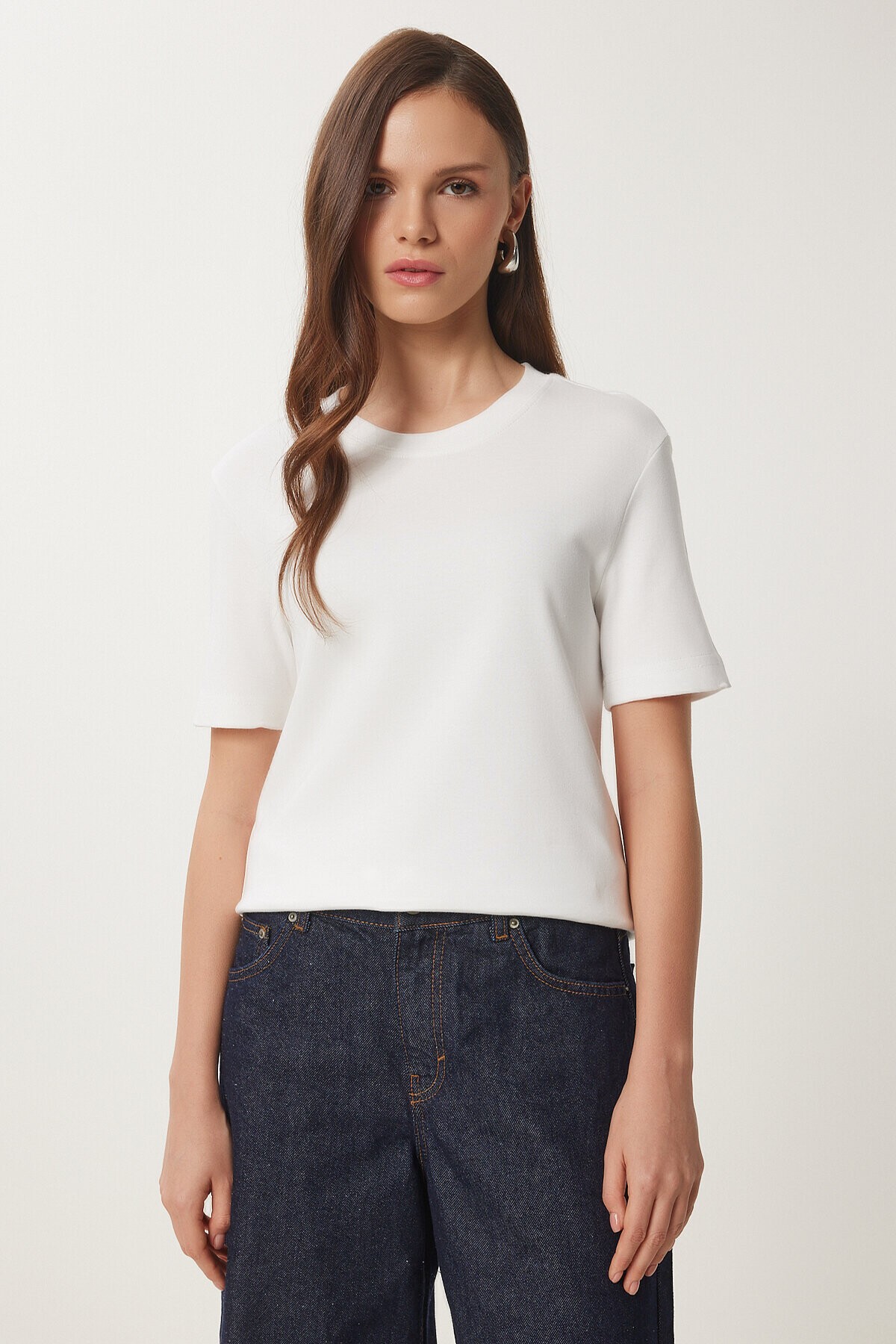 2li Paket Pamuklu Basic Örme T-shirt BORDO BEYAZ LAG0002