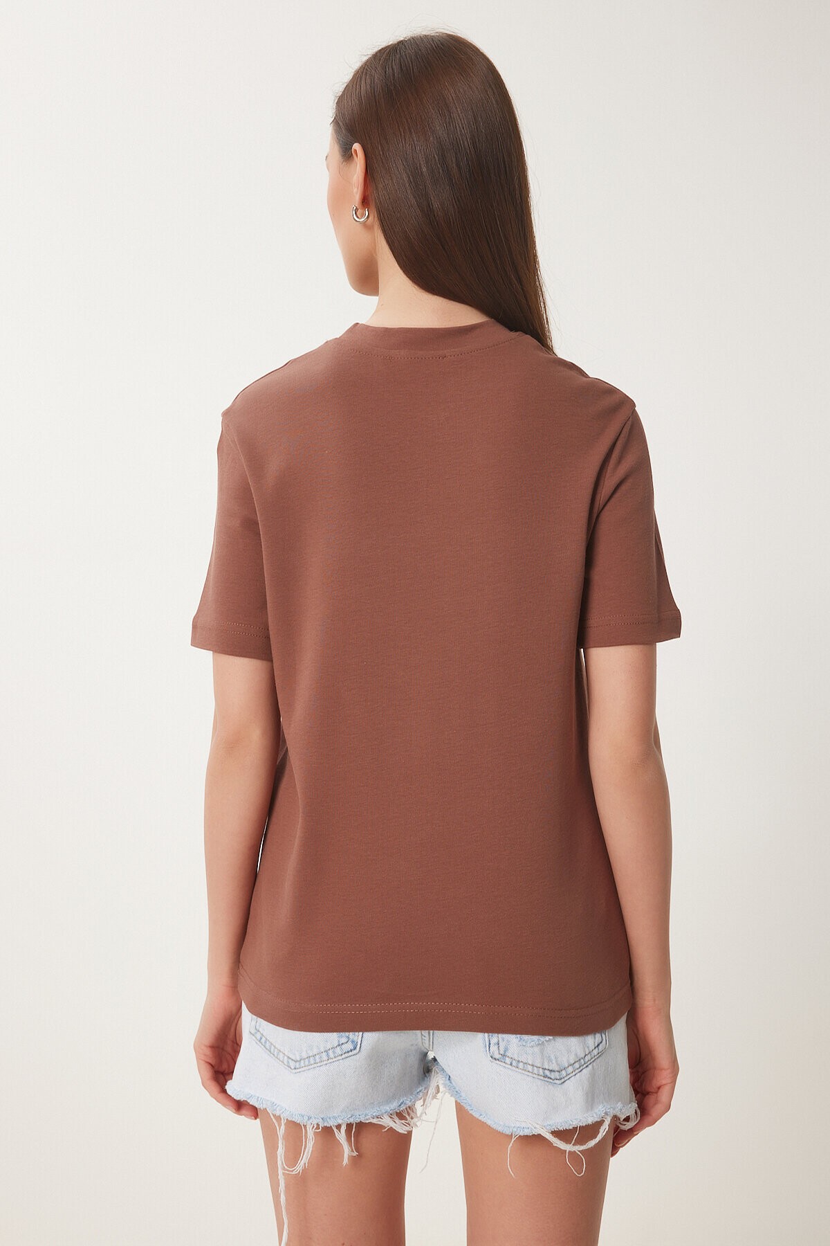 2li Paket Pamuklu Basic Örme T-shirt BORDO KAHVERENGİ LAG0002