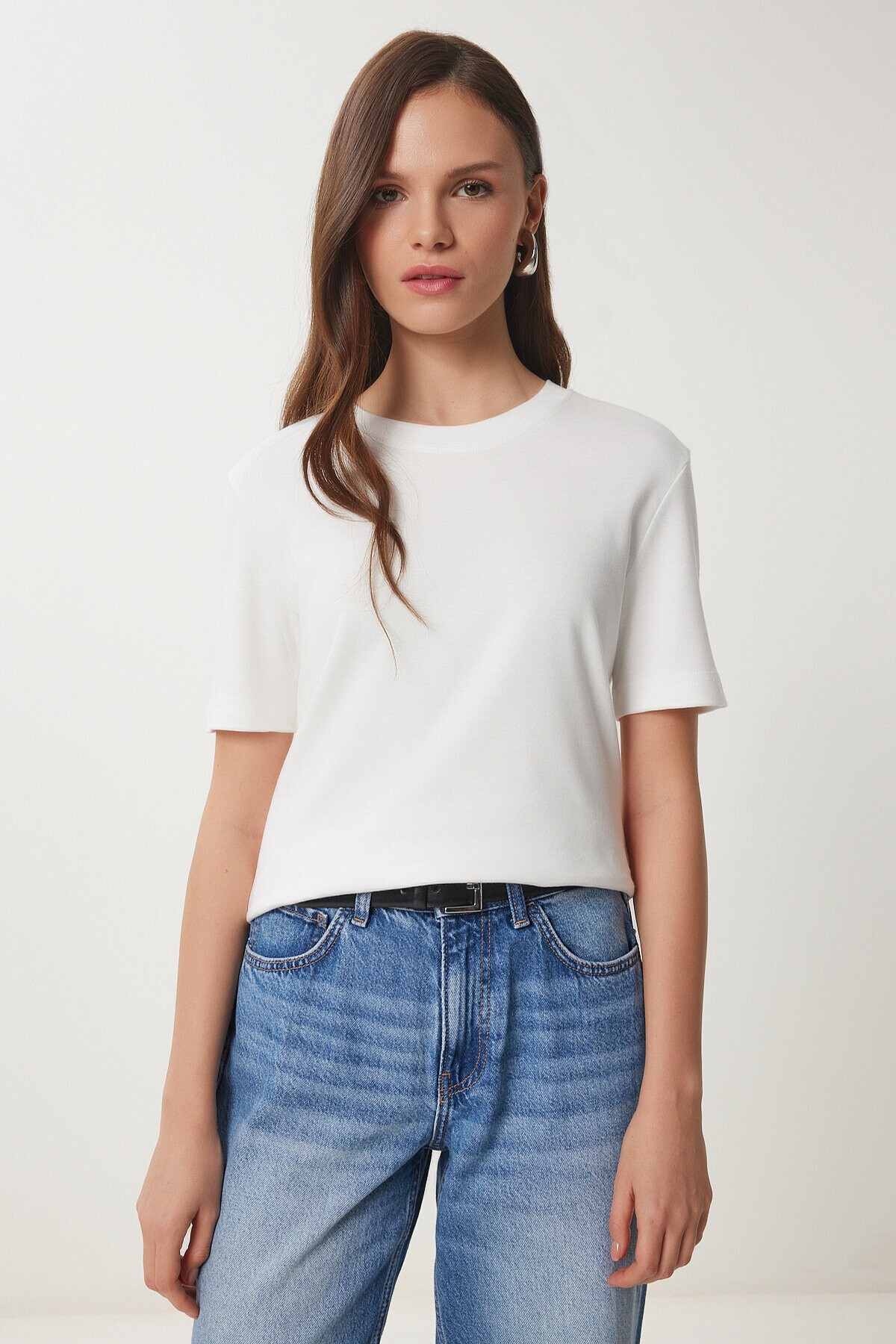 2li Paket Pamuklu Basic Örme T-shirt FÜME BEYAZ LAG0002