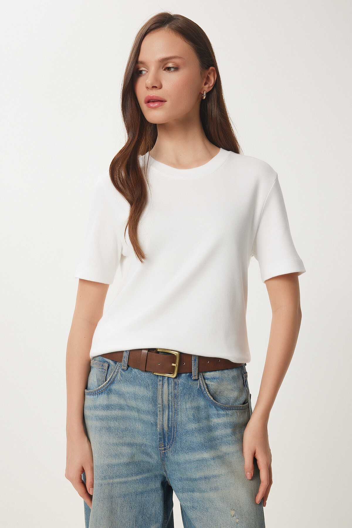 2li Paket Pamuklu Basic Örme T-shirt KAHVERENGİ BEYAZ LAG0002