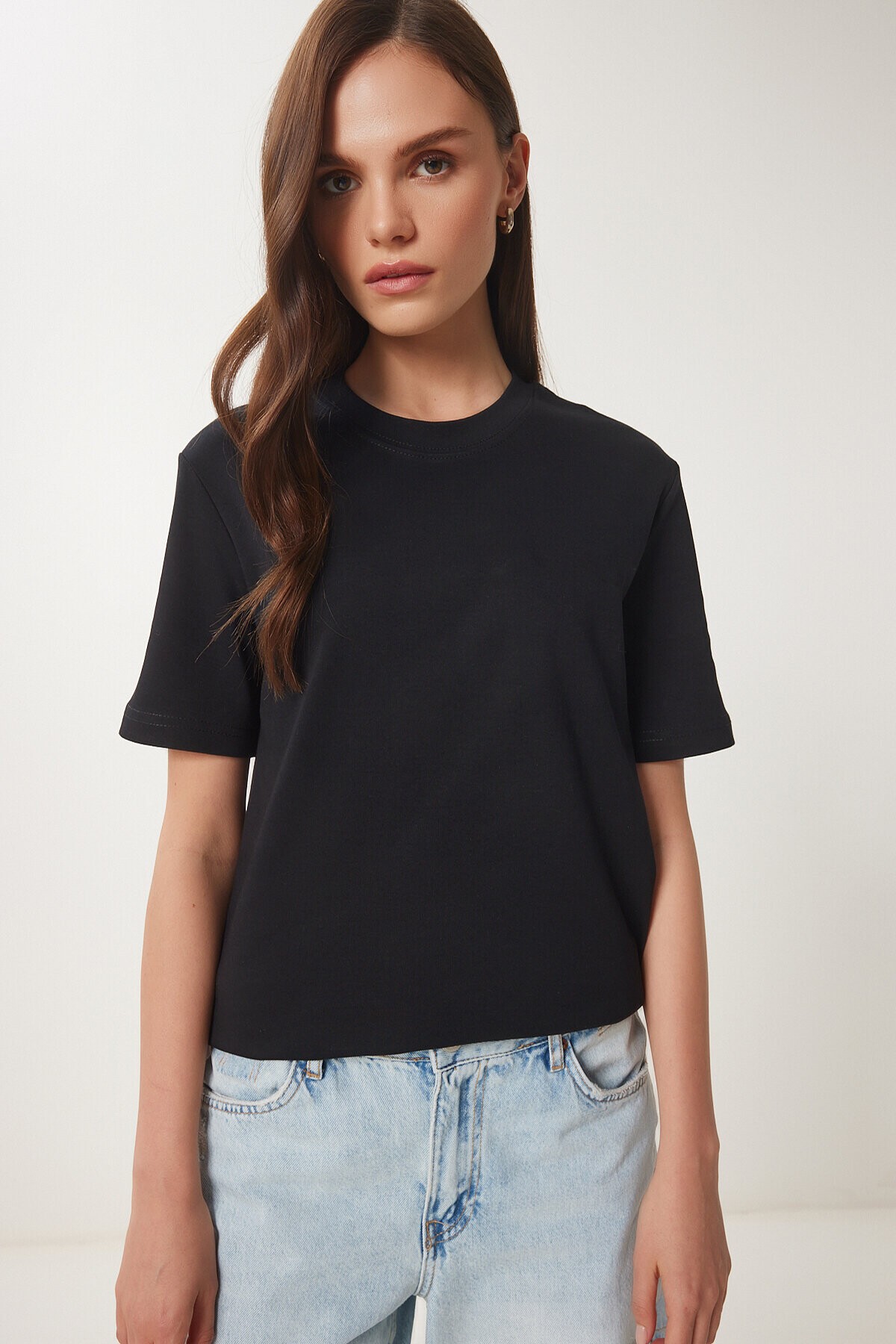2li Paket Pamuklu Basic Örme T-shirt SİYAH BEYAZ LAG0002