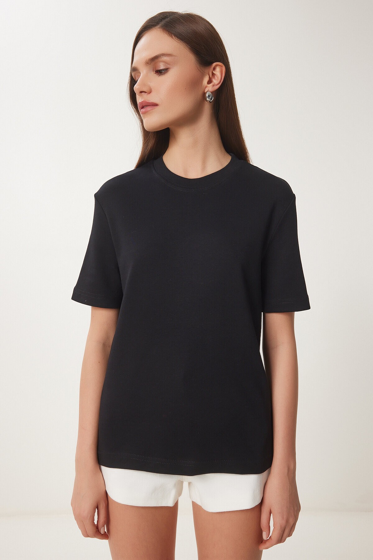 2li Paket Pamuklu Basic Örme T-shirt SİYAH FÜME LAG0002