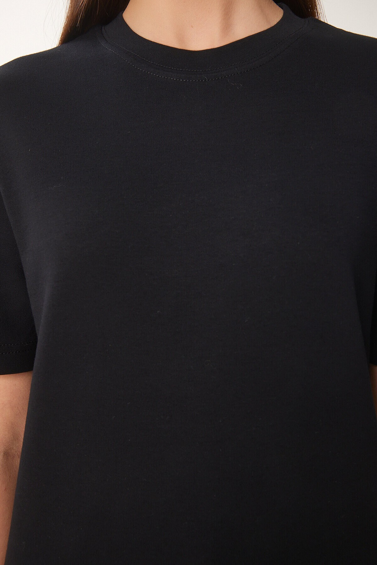 2li Paket Pamuklu Basic Örme T-shirt SİYAH FÜME LAG0002
