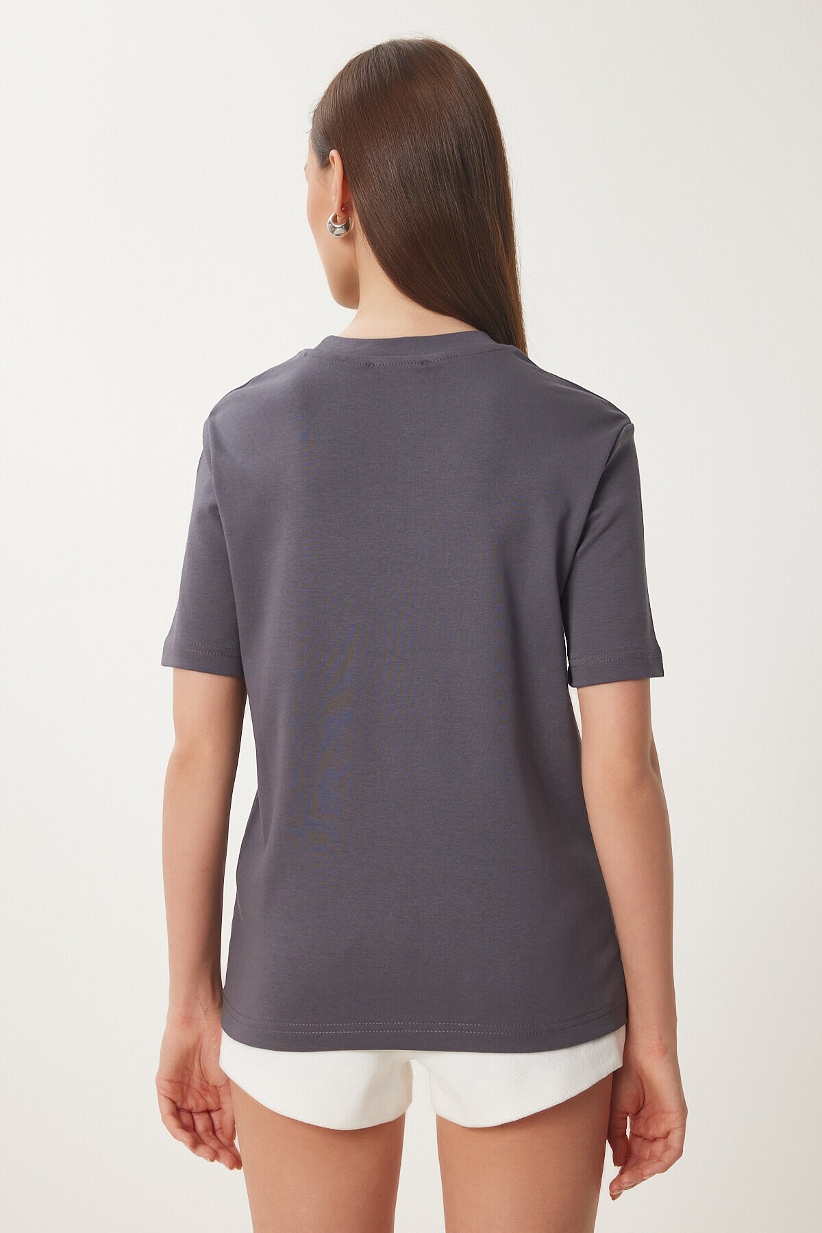 2li Paket Pamuklu Basic Örme T-shirt SİYAH FÜME LAG0002