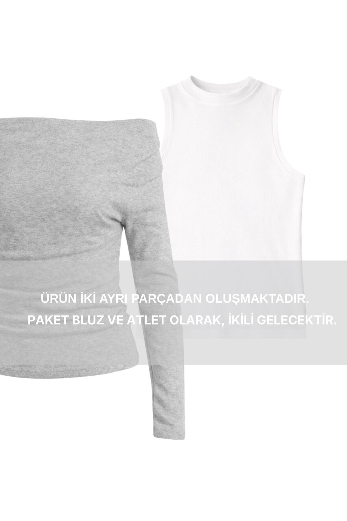 Açık Omuzlu Atletli Örme Bluz GRİ MELANJ LAX0009