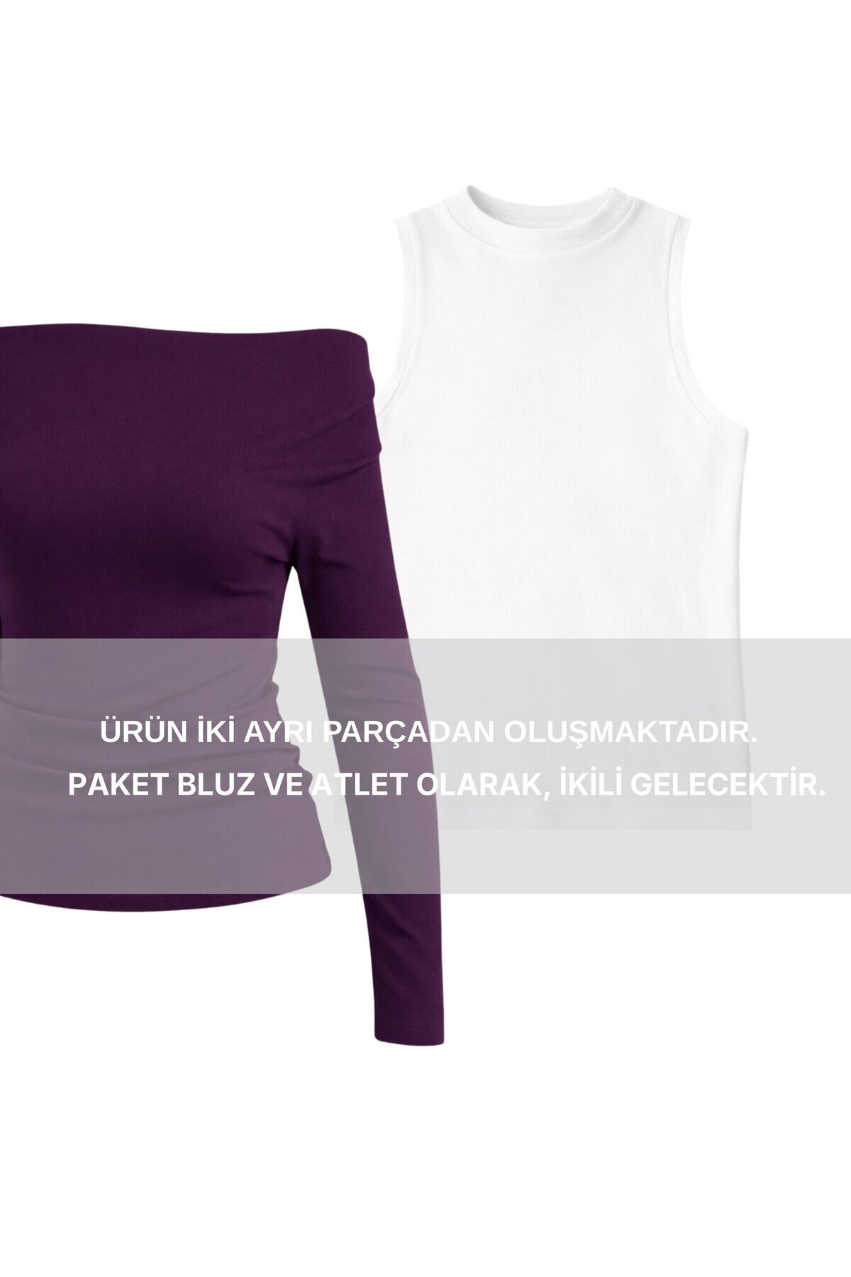 Açık Omuzlu Atletli Örme Bluz MÜRDÜM LAX0009