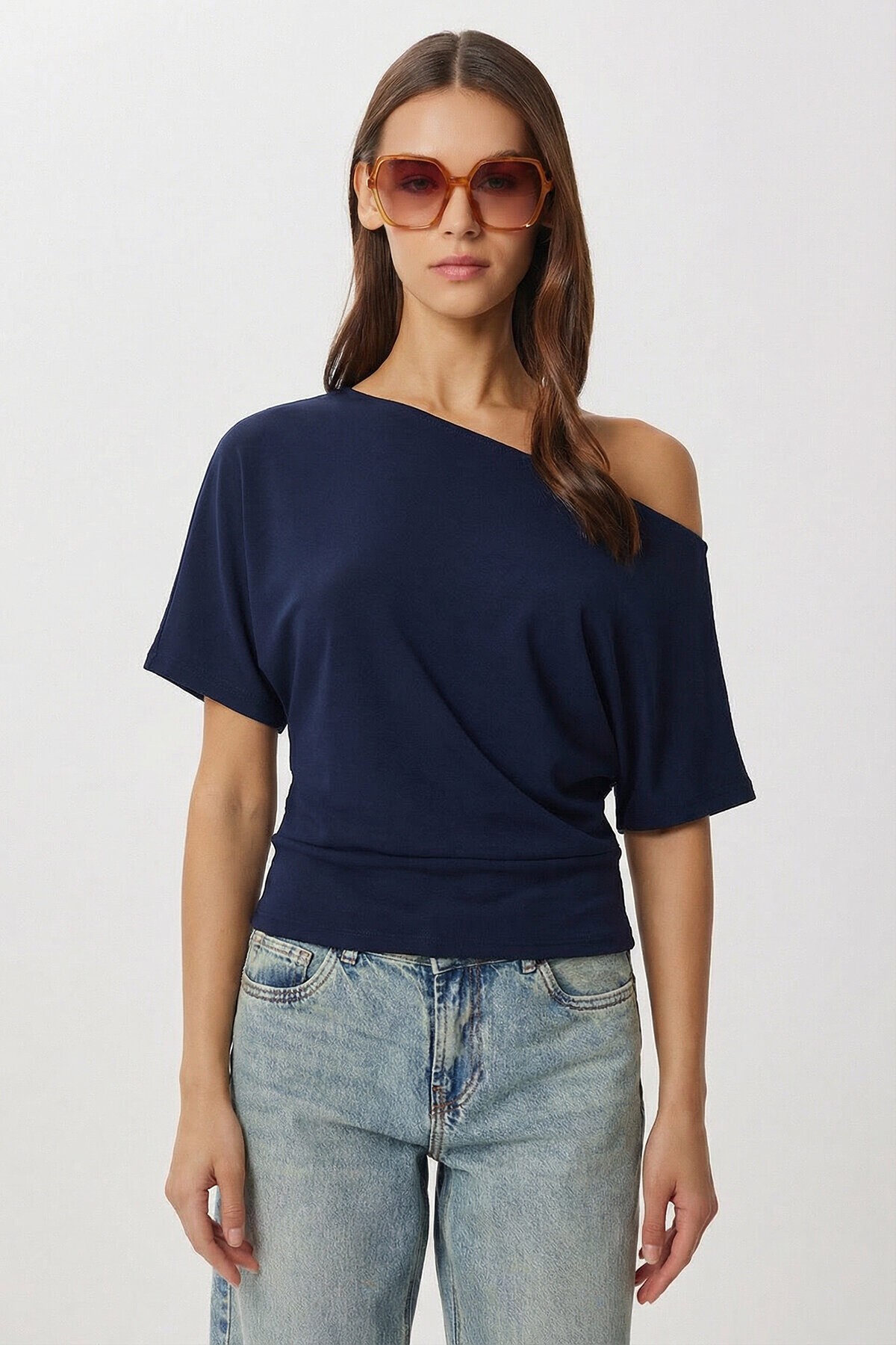 Açık Omuzlu Modal Bluz LACİVERT LBY0048