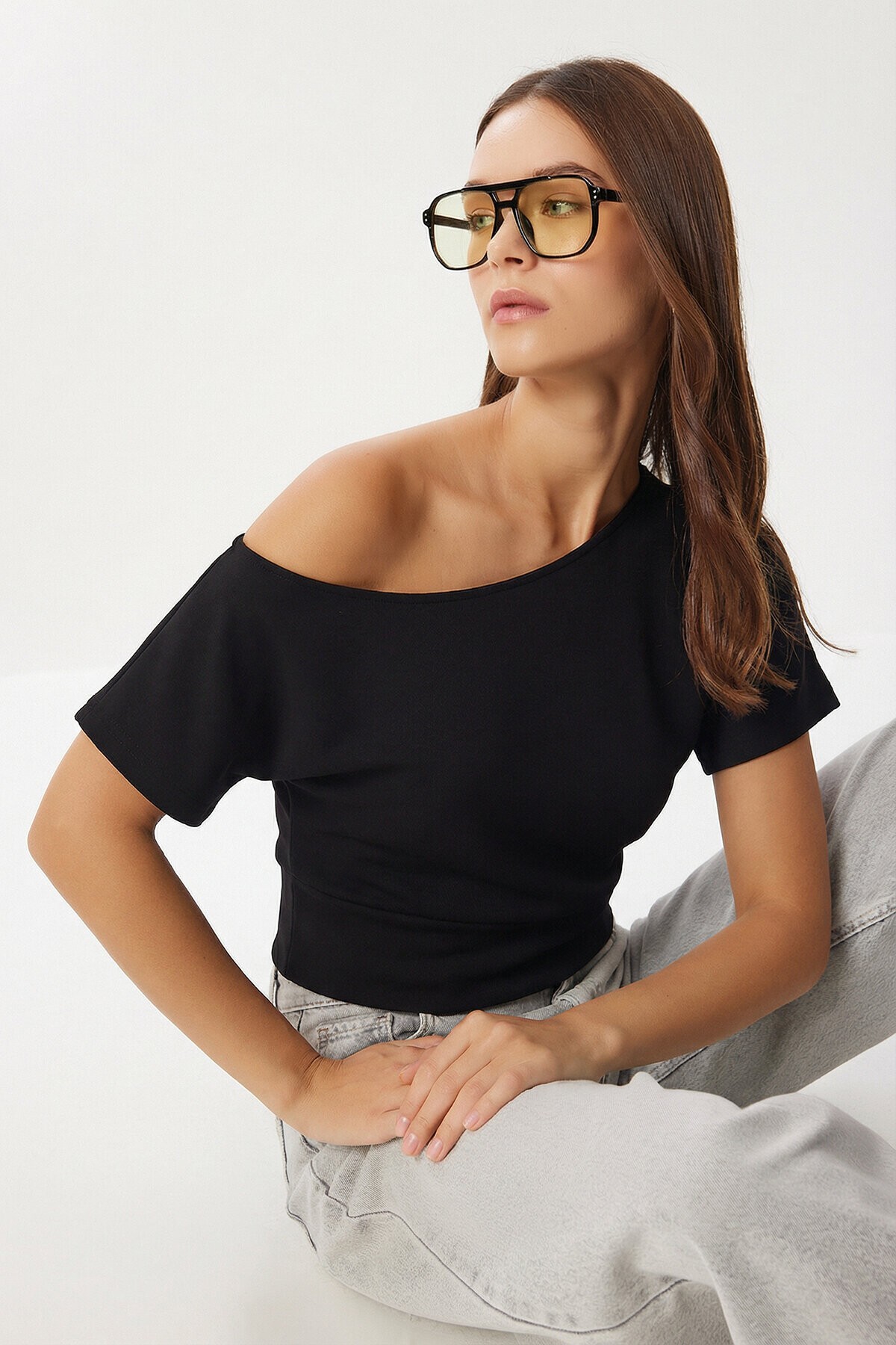 Açık Omuzlu Modal Bluz SİYAH LBY0048