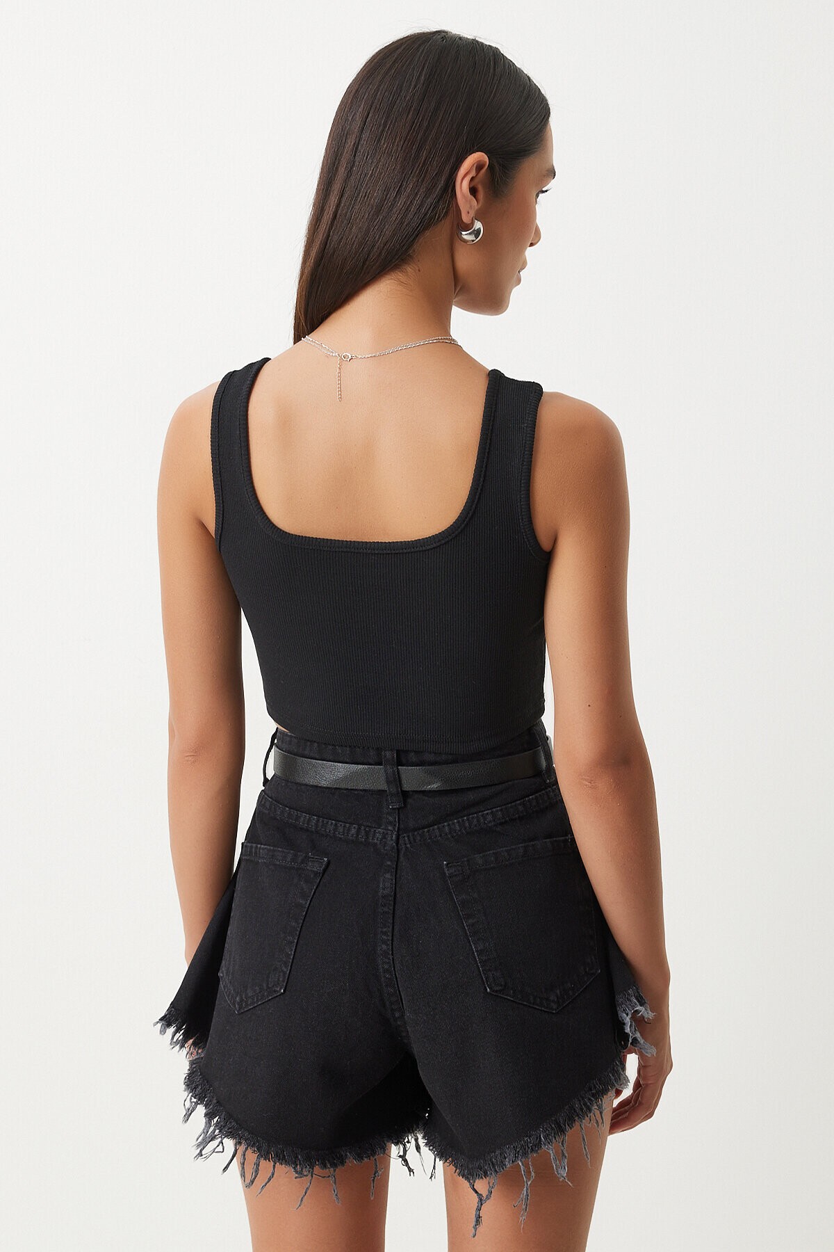 Askılı Crop 2li Paket Örme Bluz SİYAH BEYAZ HGT0001