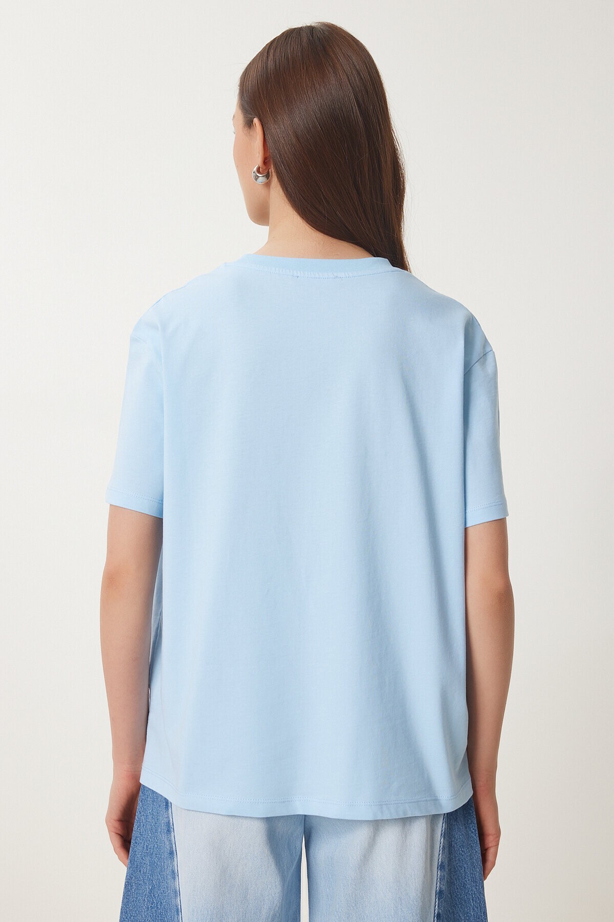 Ayıcık İşlemeli Pamuklu Örme T-shirt GÖK MAVİ LAV0005