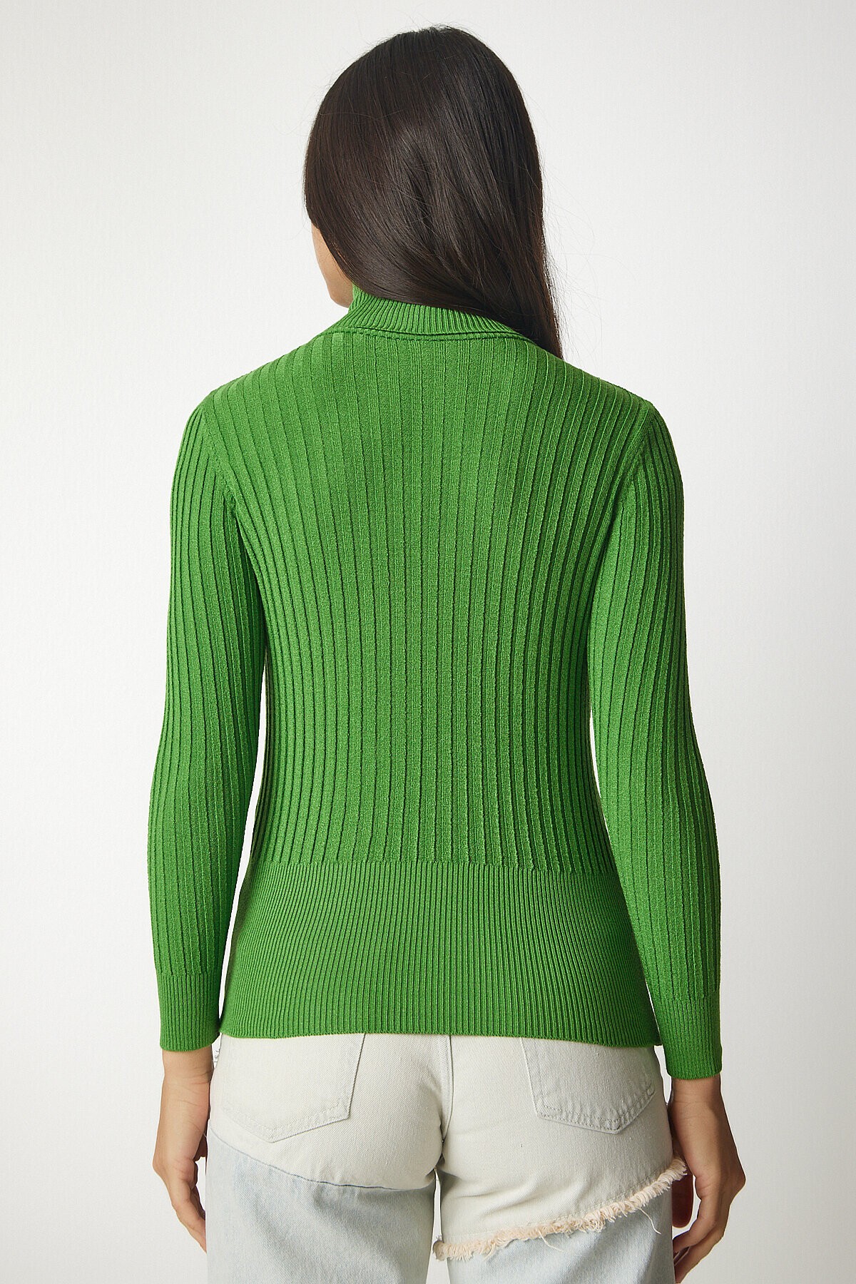 Balıkçı Yaka Fitilli Basic Kazak AÇIK YEŞİL LBV0029