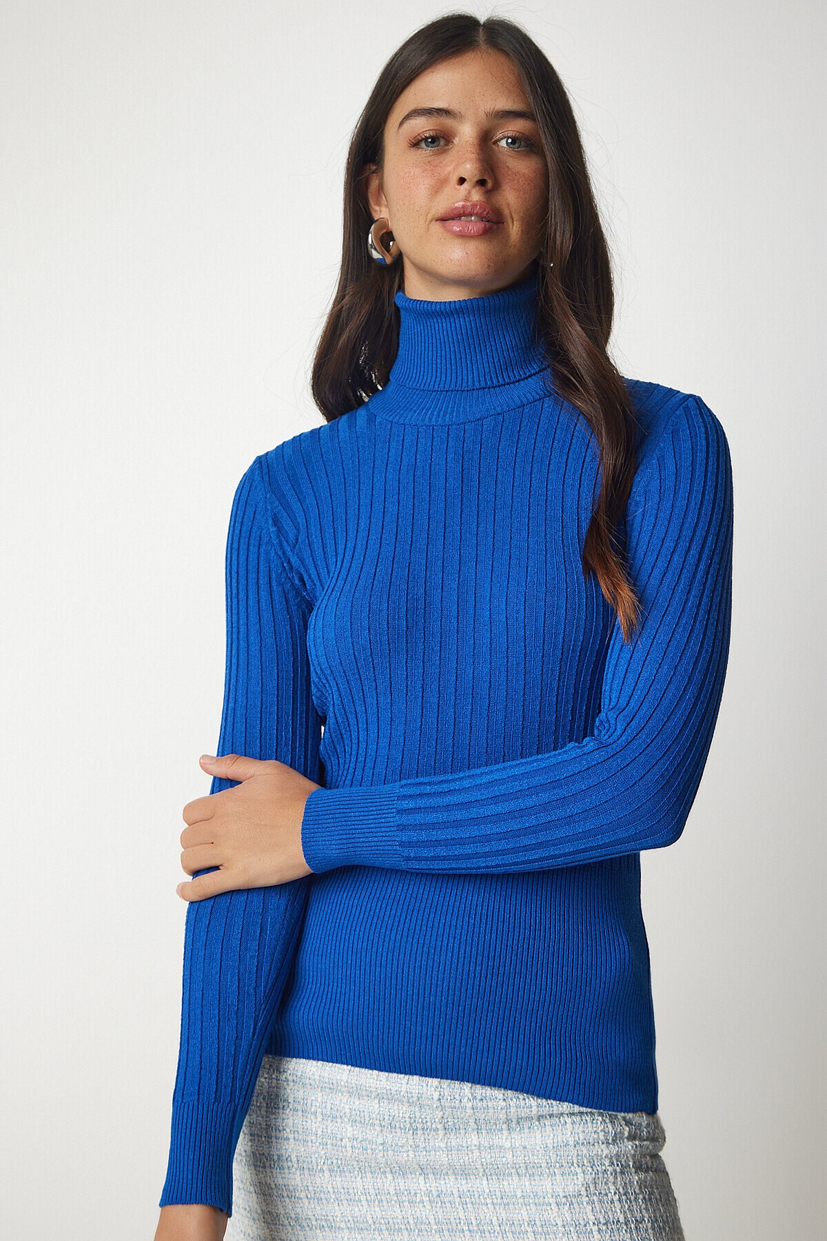 Balıkçı Yaka Fitilli Basic Kazak MAVİ LBV0029