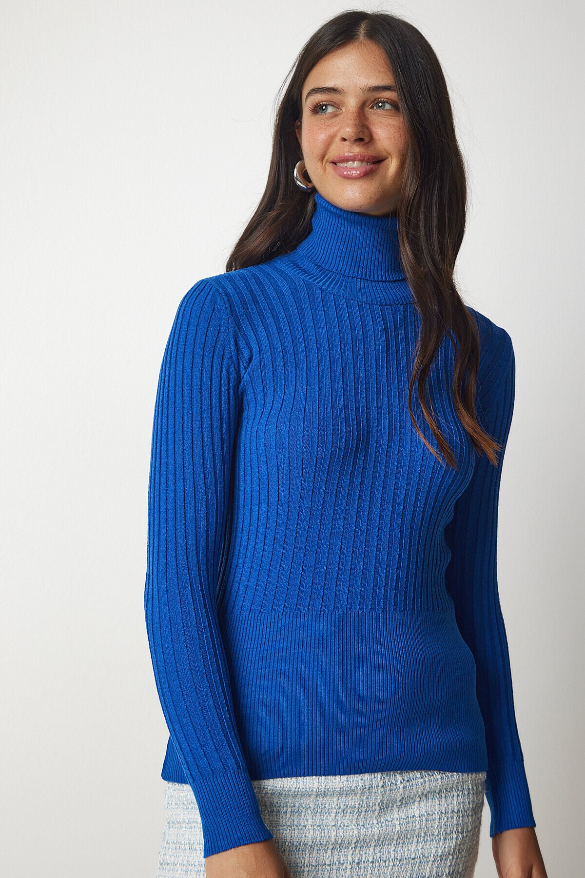 Balıkçı Yaka Fitilli Basic Kazak MAVİ LBV0029