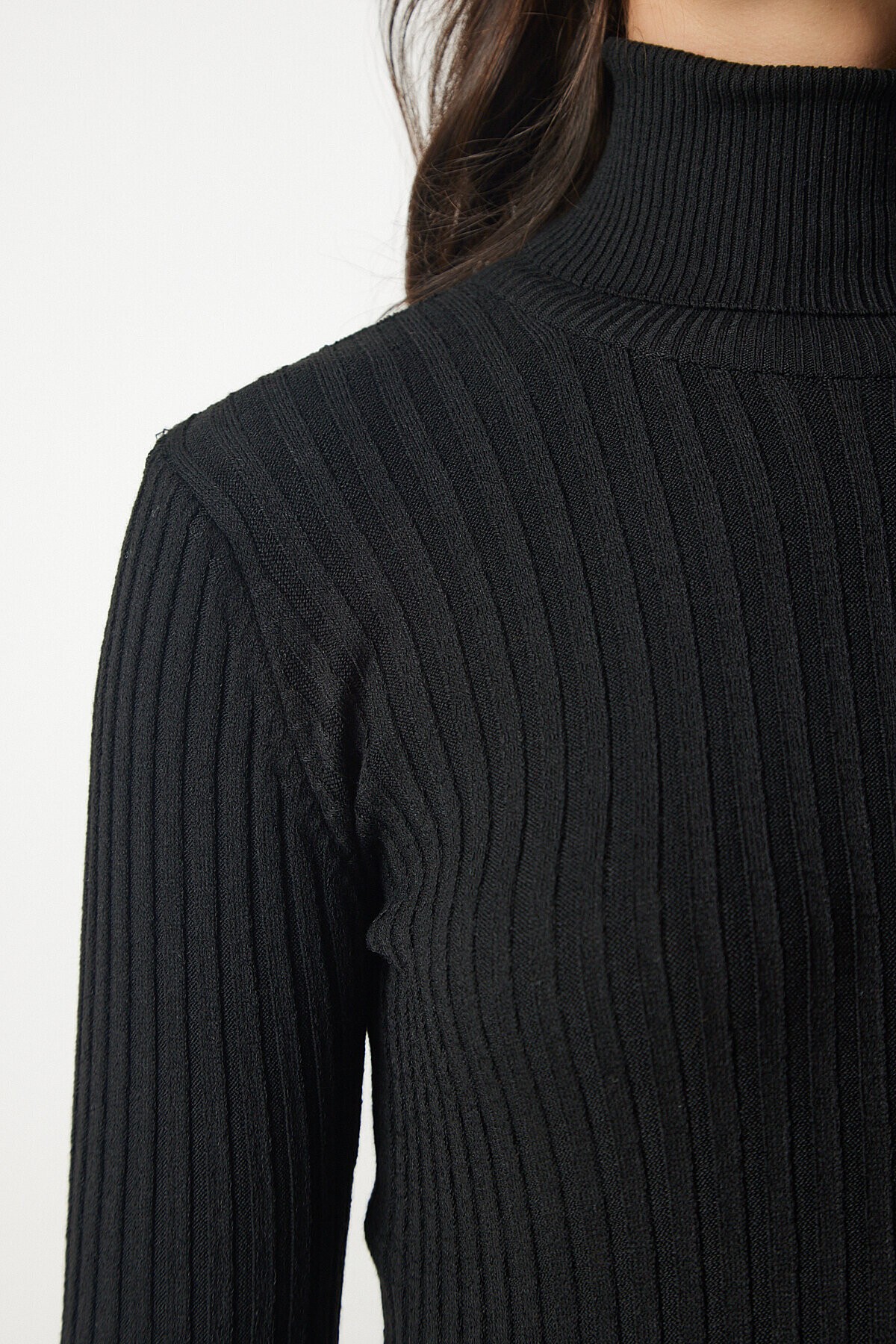 Balıkçı Yaka Fitilli Basic Kazak SİYAH LBV0029