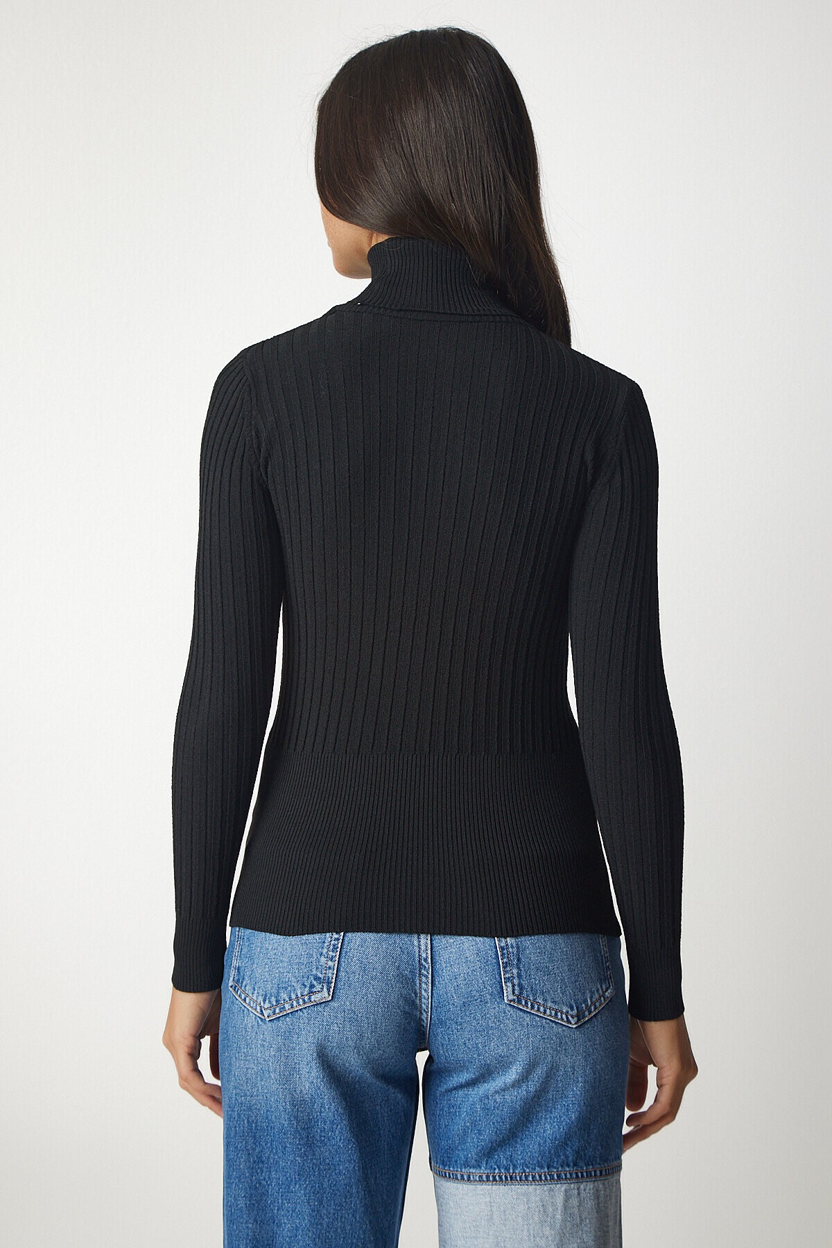 Balıkçı Yaka Fitilli Basic Kazak SİYAH LBV0029