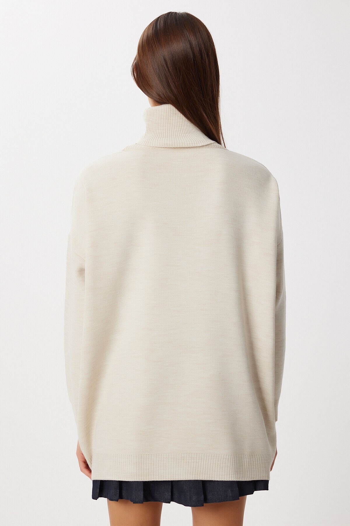 Balıkçı Yaka Oversize Triko Kazak BEJ LBV0011