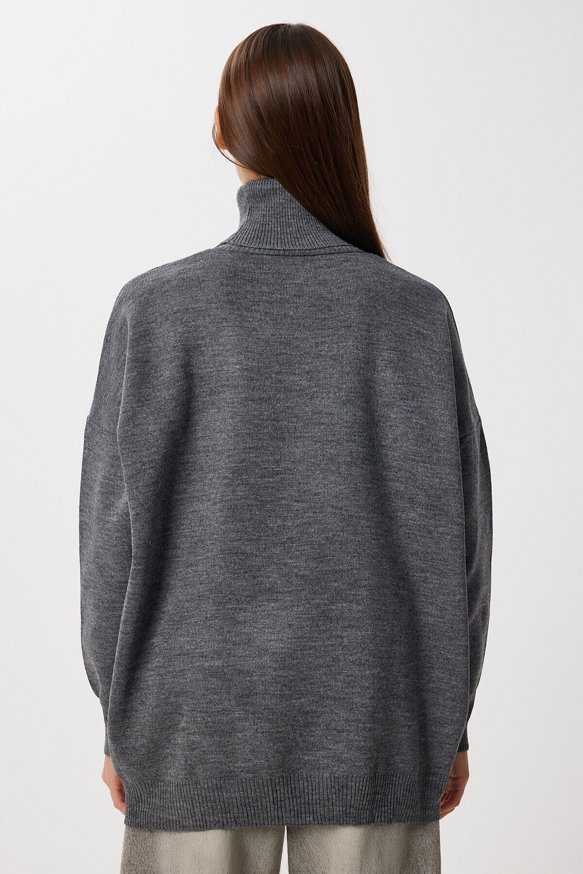 Balıkçı Yaka Oversize Triko Kazak GRİ LBV0011