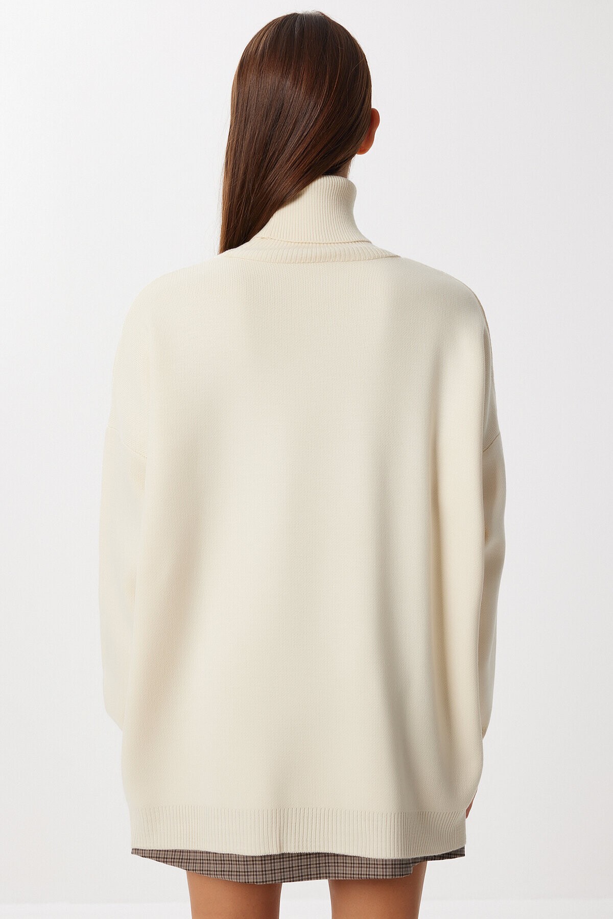 Balıkçı Yaka Oversize Triko Kazak KREM LBV0011