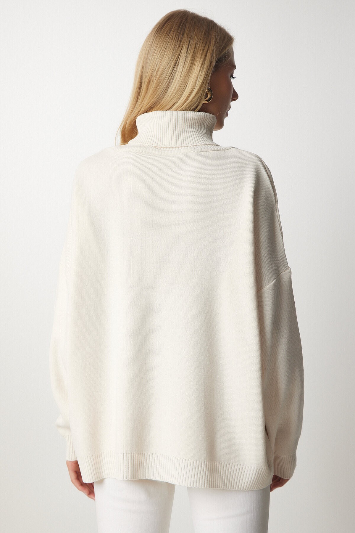 Balıkçı Yaka Oversize Triko Kazak KREM LBV0011