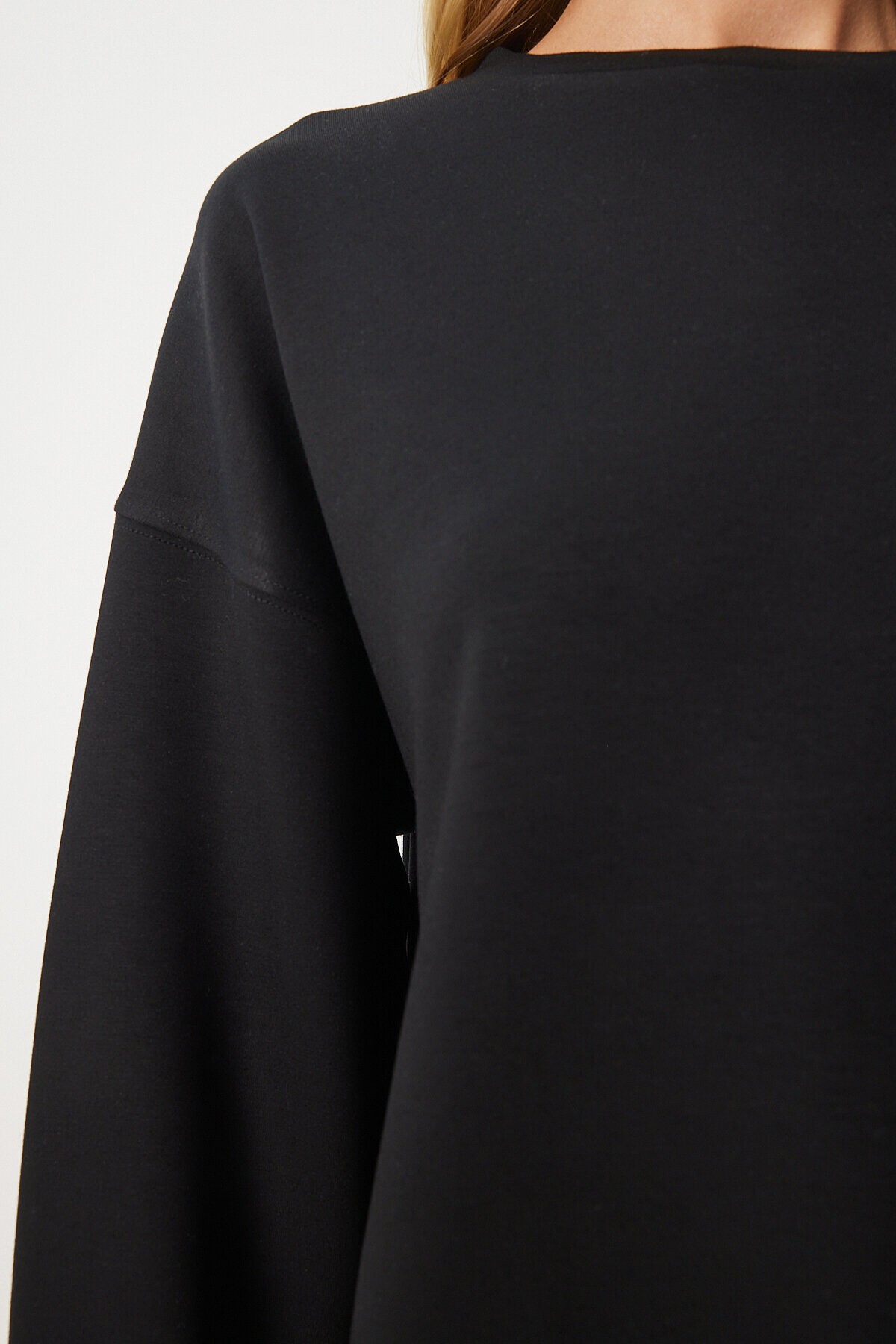 Basic Mevsimlik Modal Örme Sweatshirt SİYAH LAN0012