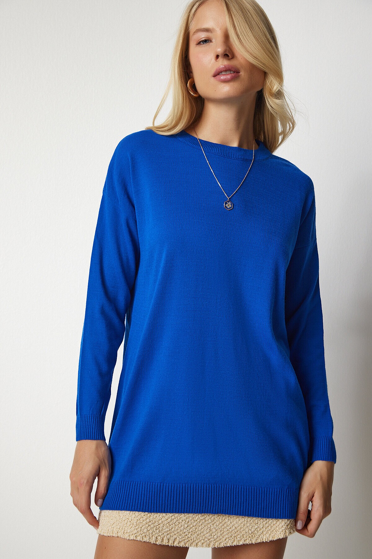 Bisiklet Yaka Basic Kazak MAVİ LBV0035