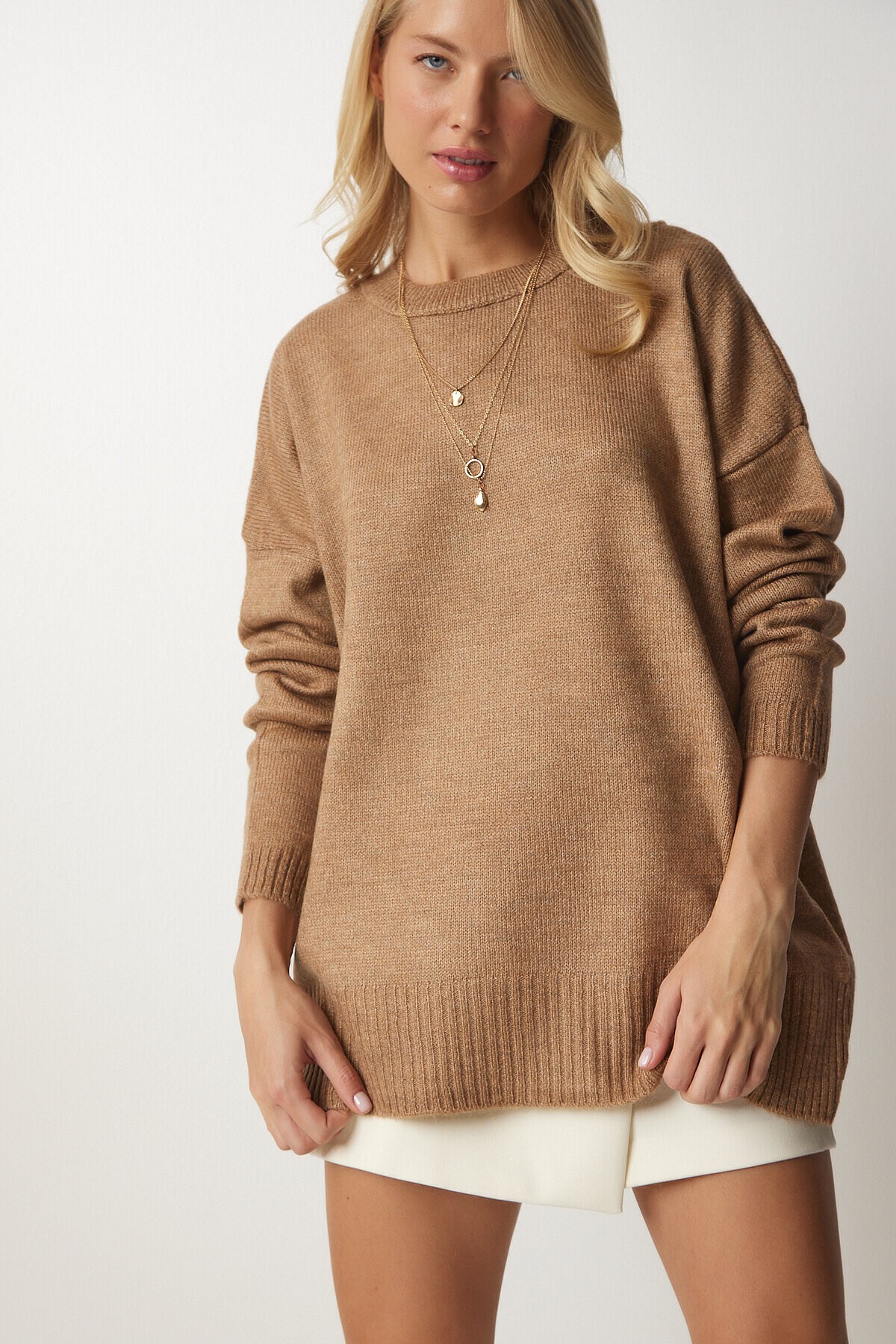Bisiklet Yaka Oversize Triko Kazak BİSKÜVİ LBV0019