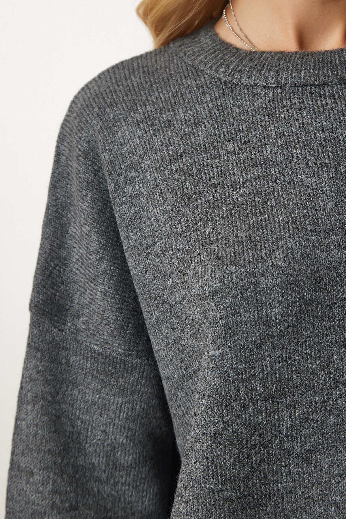 Bisiklet Yaka Oversize Triko Kazak GRİ LBV0019