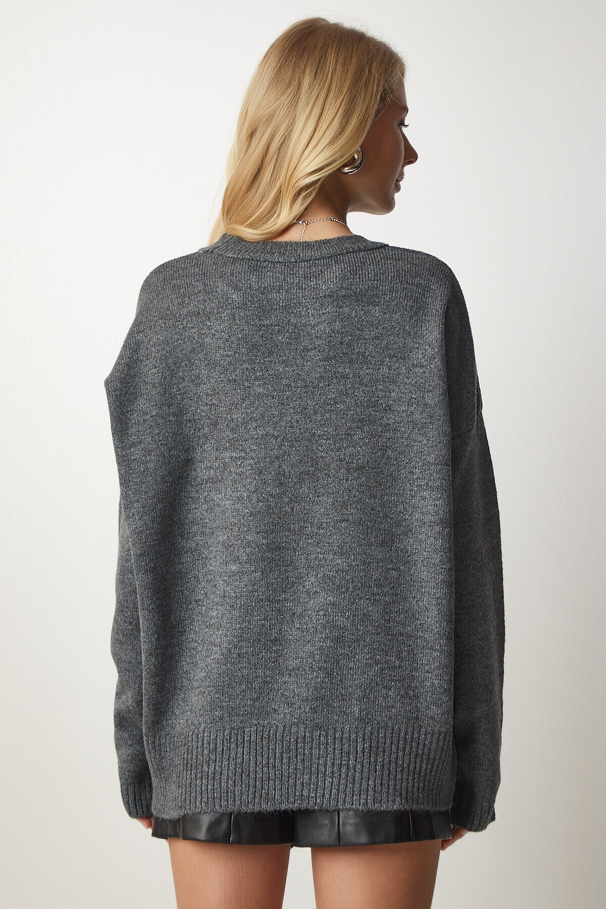 Bisiklet Yaka Oversize Triko Kazak GRİ LBV0019