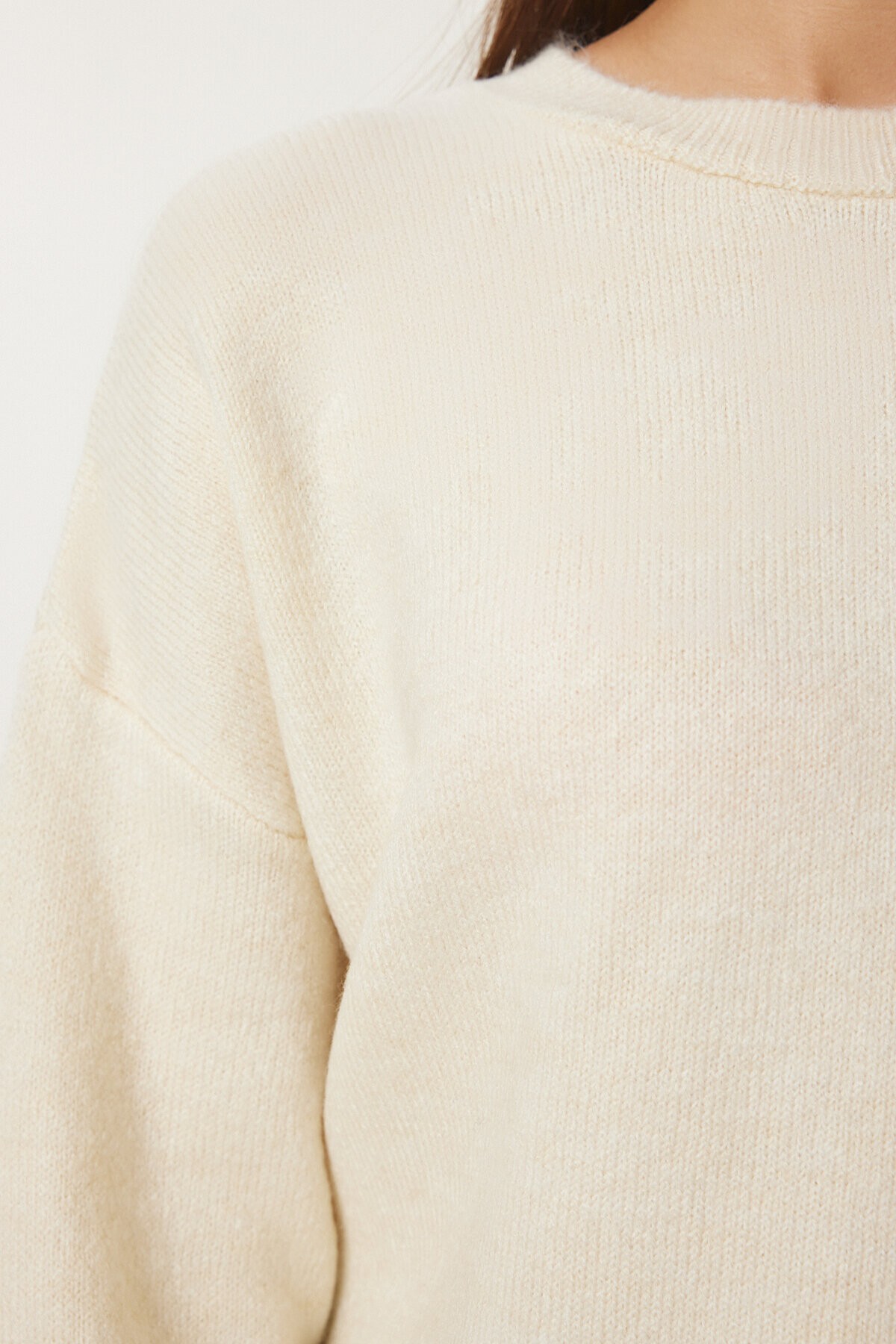 Bisiklet Yaka Oversize Triko Kazak KREM LBV0019