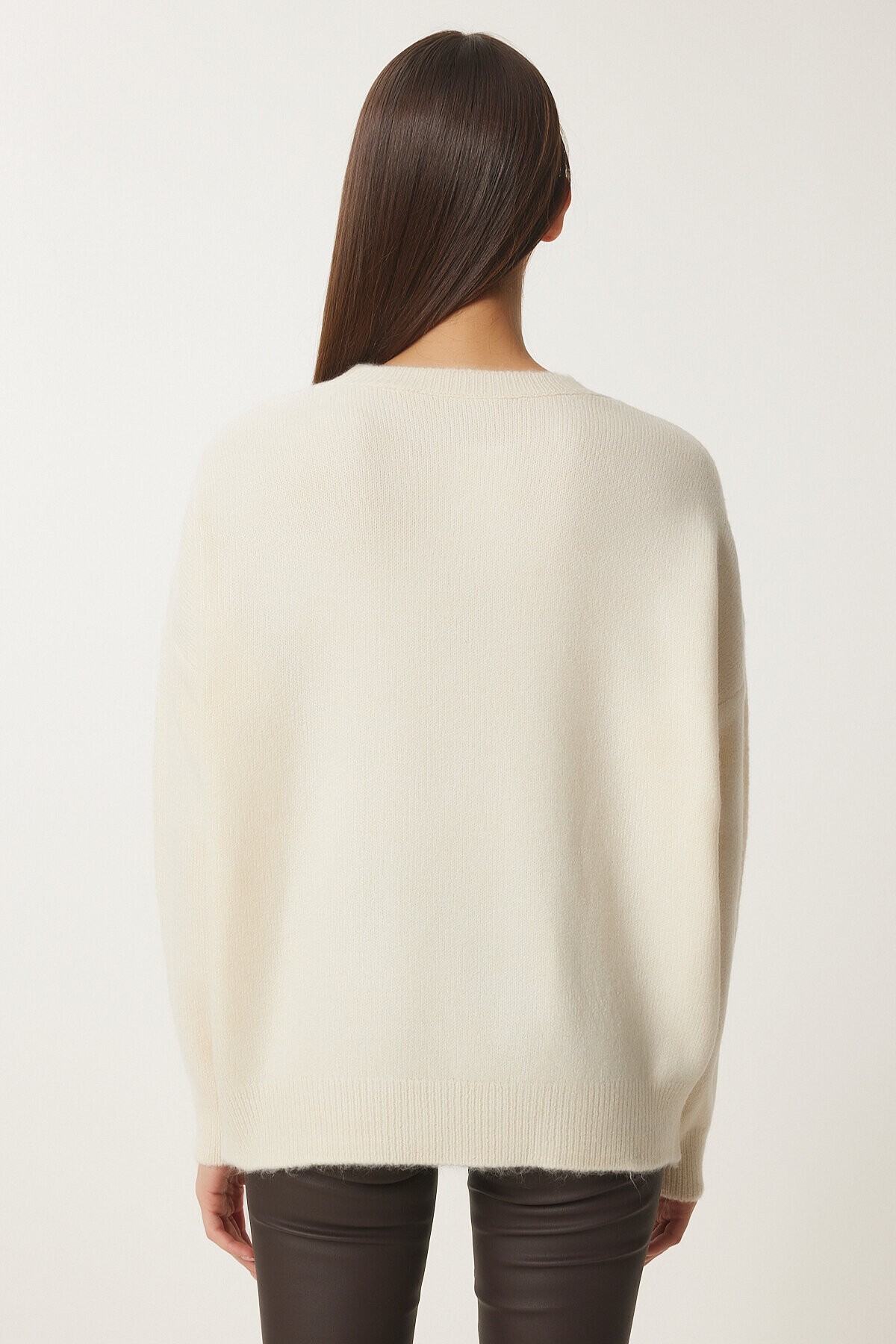Bisiklet Yaka Oversize Triko Kazak KREM LBV0019