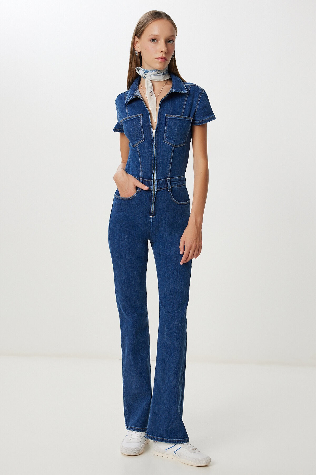 Cepli Esnek Denim Tulum KOYU MAVİ LAC0005
