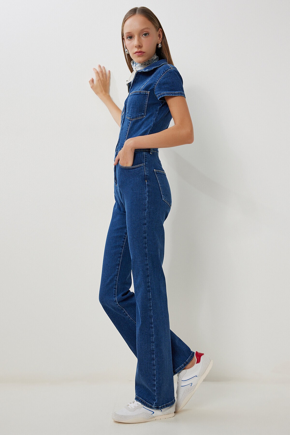 Cepli Esnek Denim Tulum KOYU MAVİ LAC0005