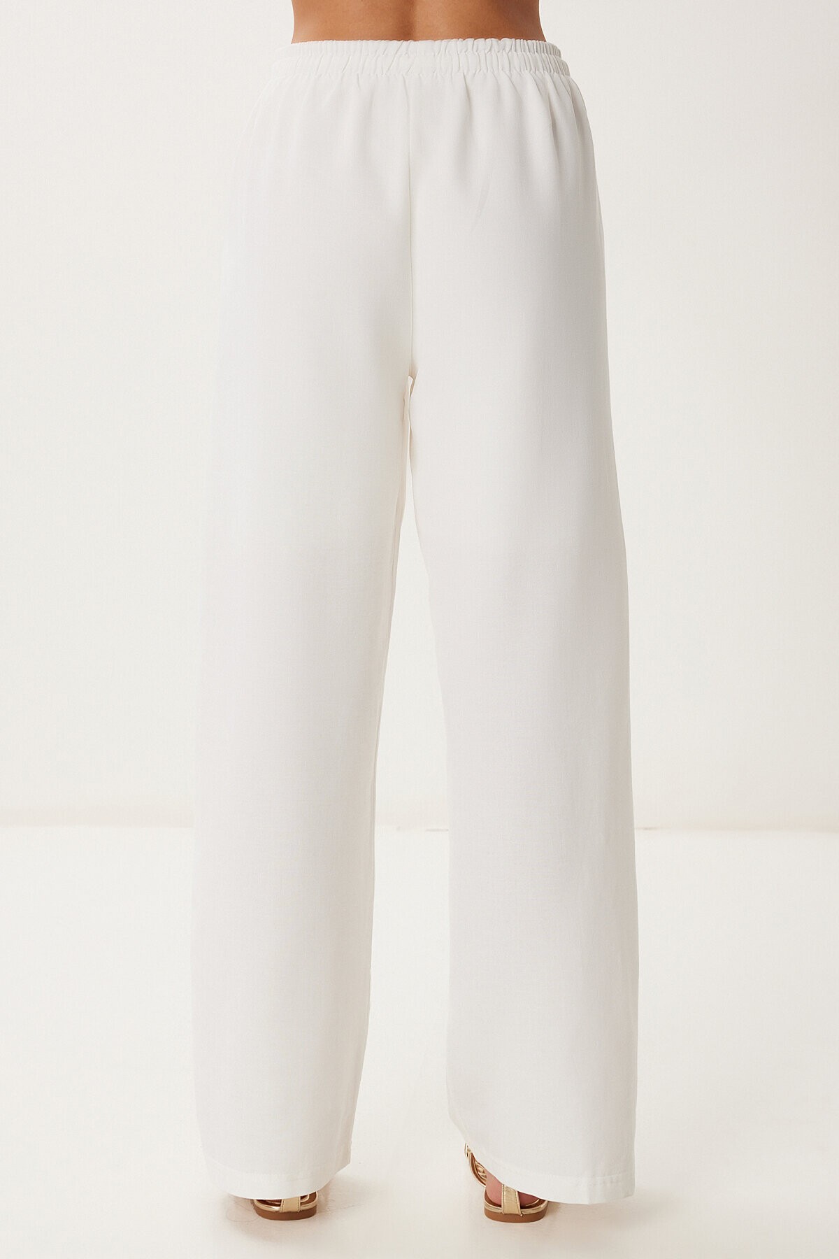 Cepli Geniş Paça Keten Pantolon EKRU LBV0062