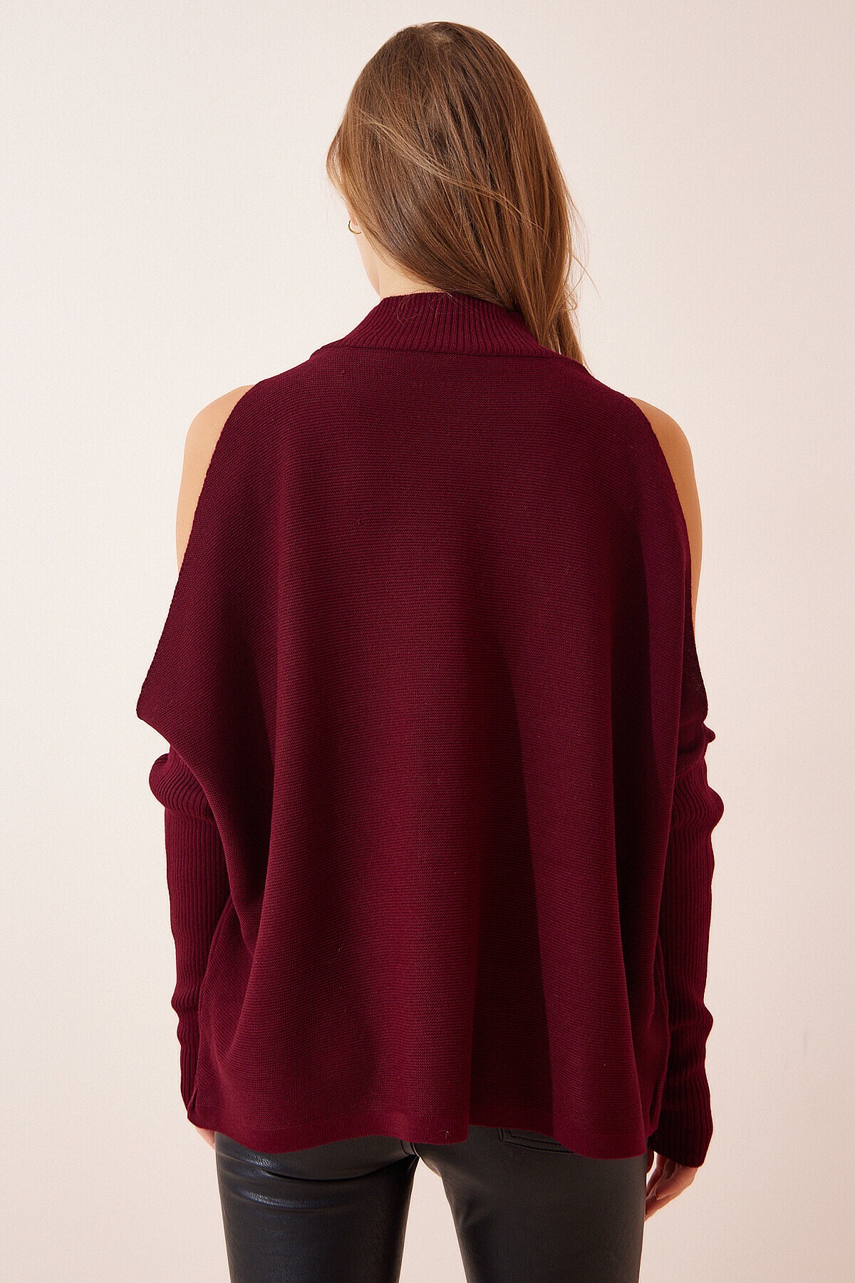 Cut Out Detaylı Oversize Triko Kazak BORDO LAS0003