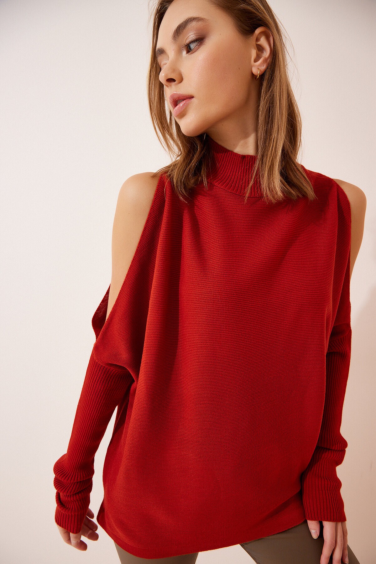 Cut Out Detaylı Oversize Triko Kazak KİREMİT LAS0003