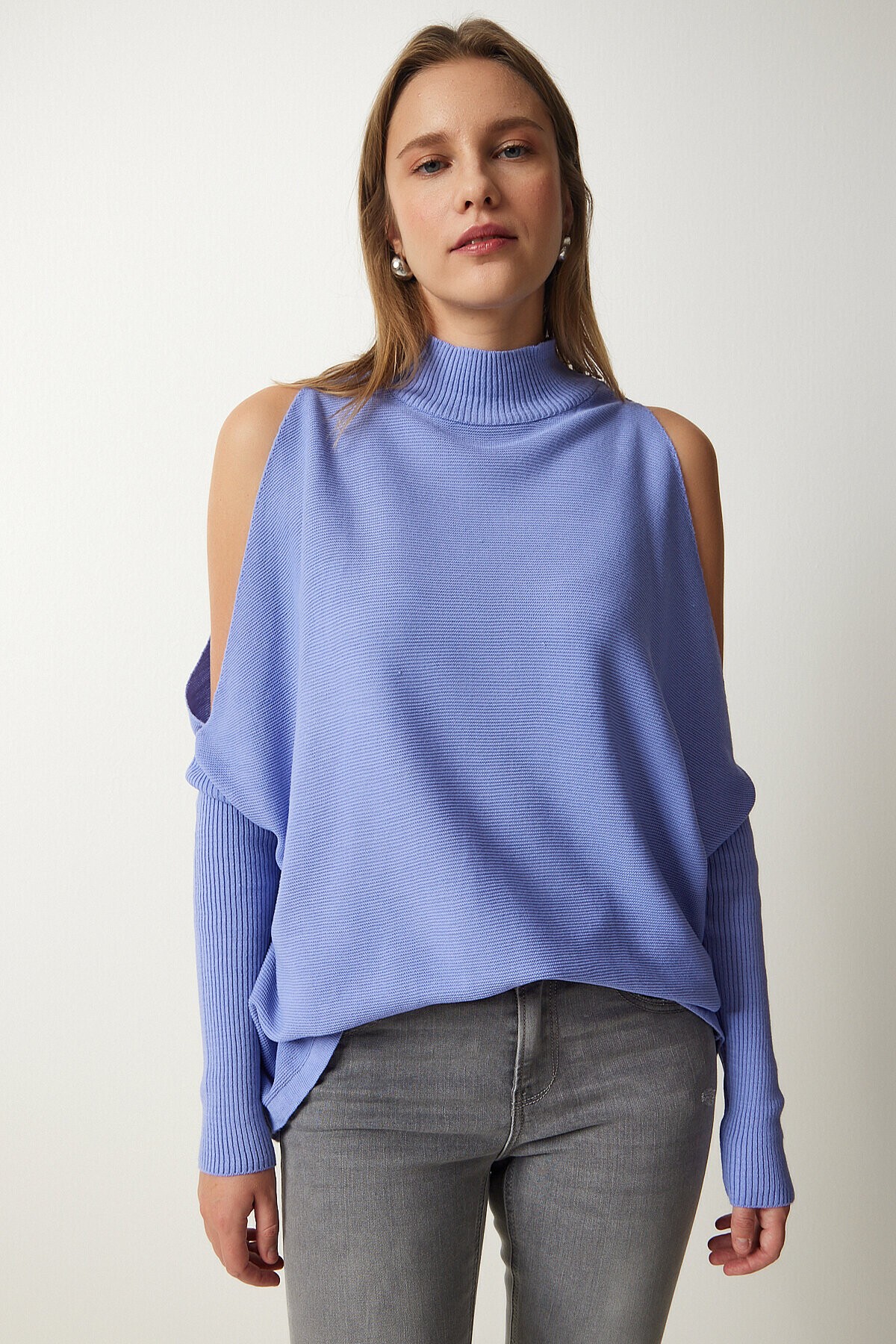 Cut Out Detaylı Oversize Triko Kazak KOYU LİLA LAS0003