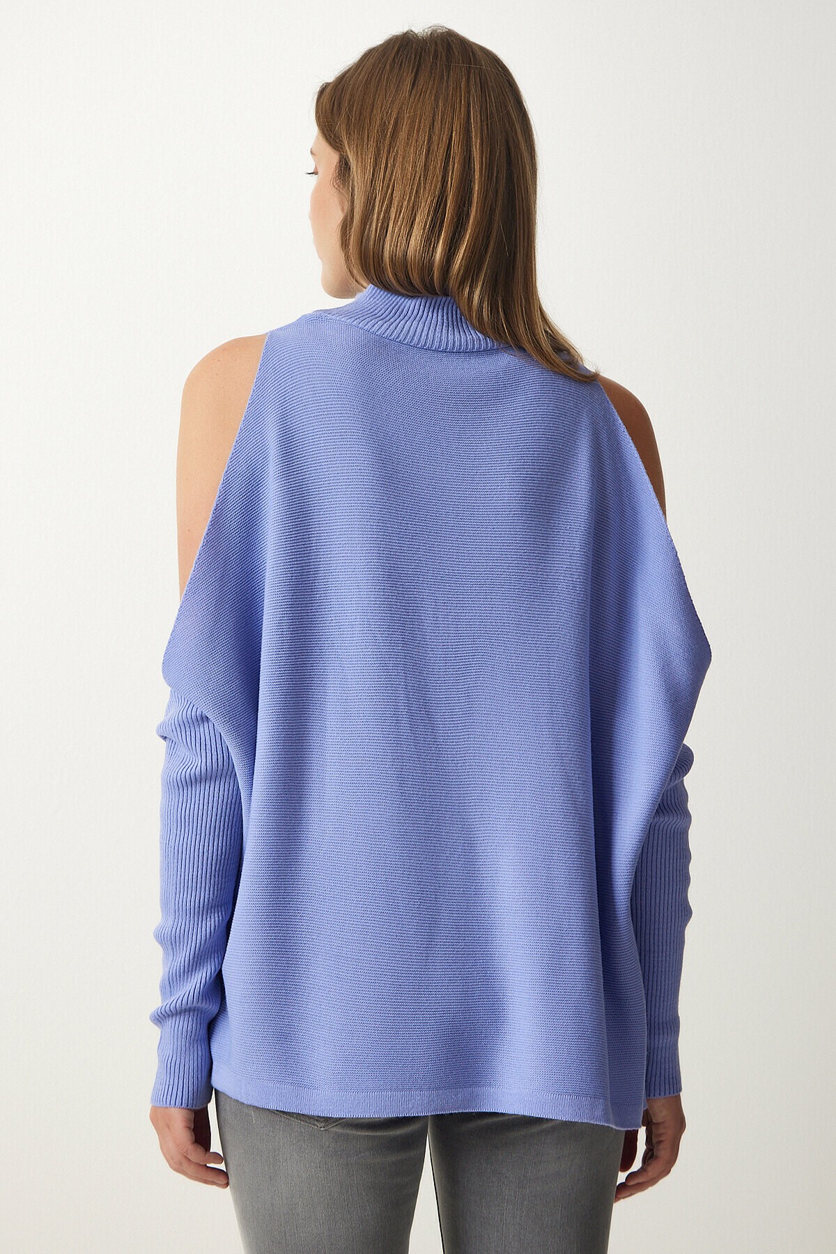 Cut Out Detaylı Oversize Triko Kazak KOYU LİLA LAS0003