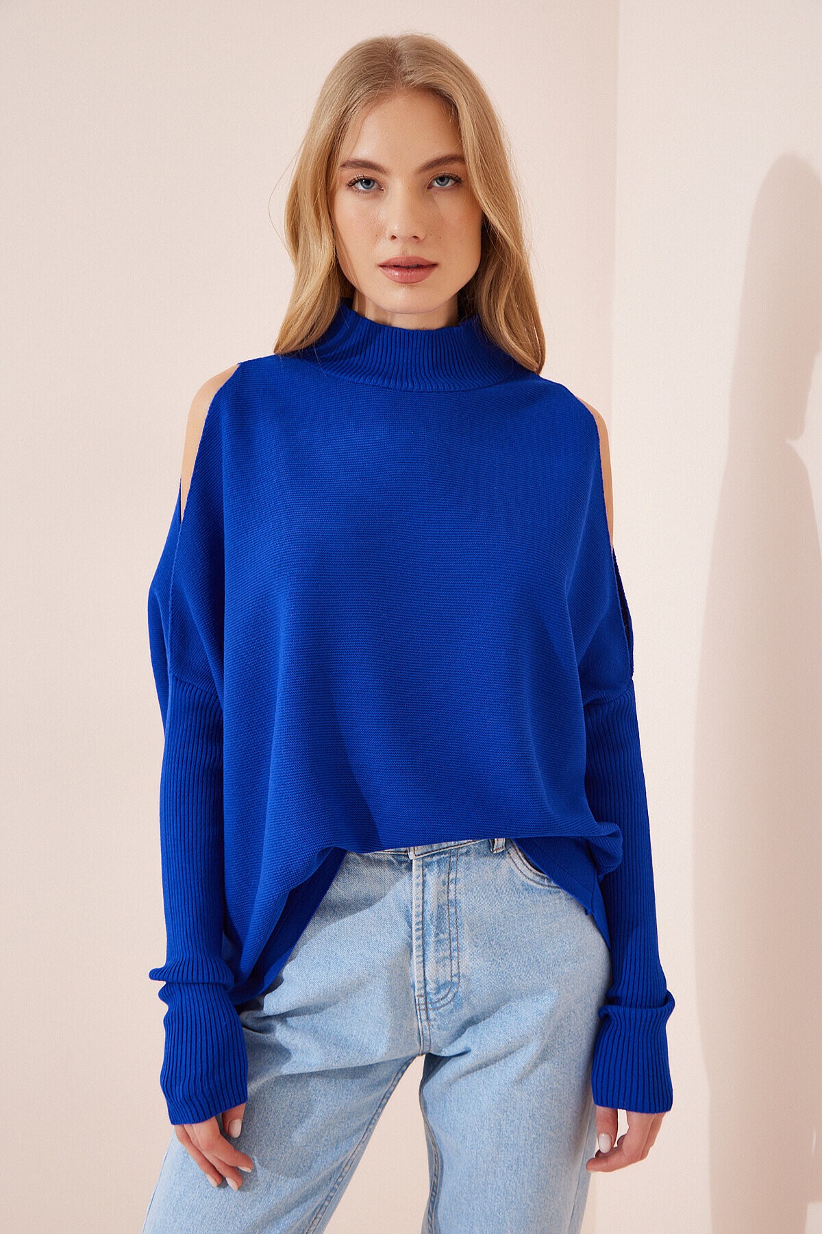 Cut Out Detaylı Oversize Triko Kazak KOYU MAVİ LAS0003